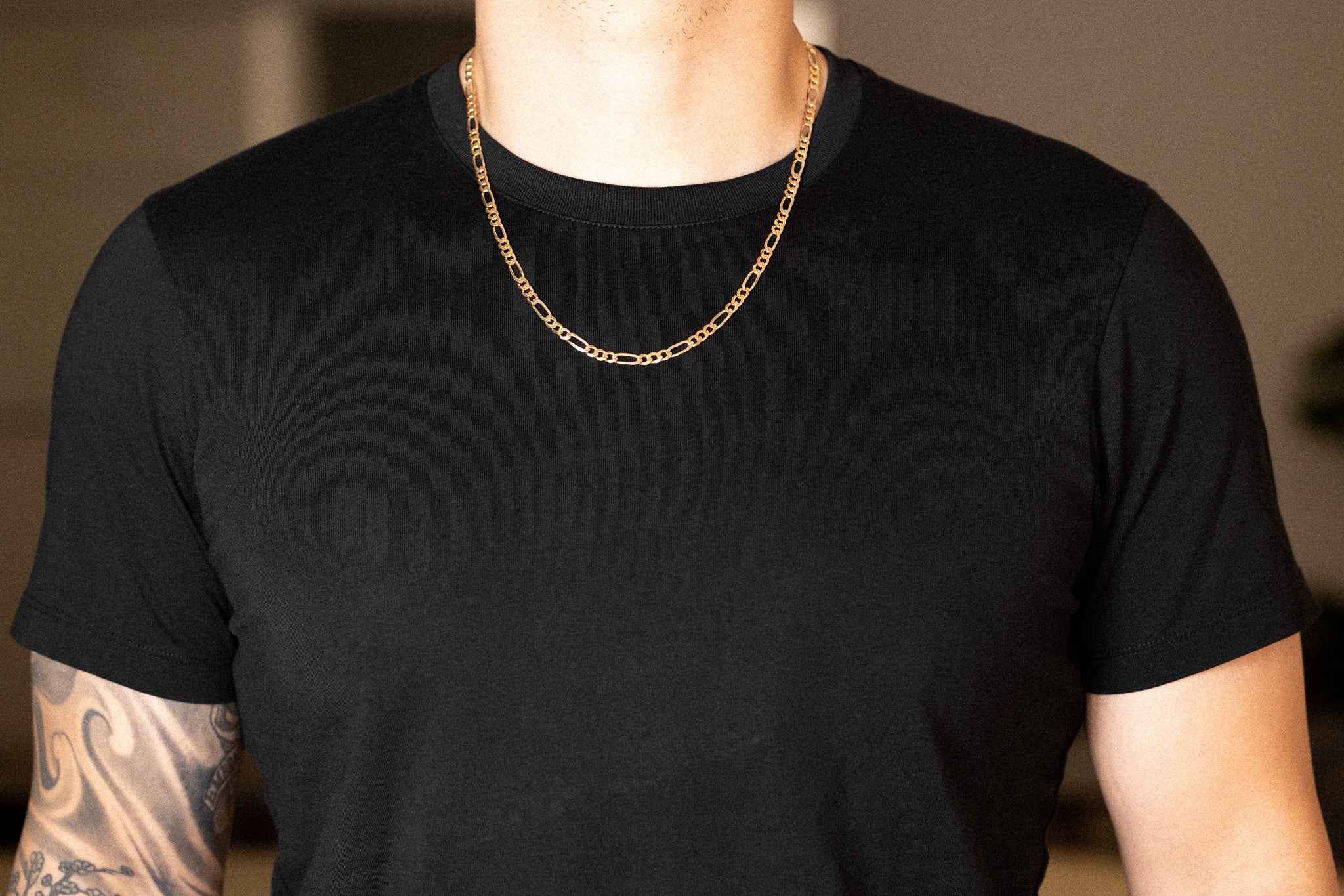 14k Gold 5.5mm Three-Tone Concave Figaro Chain - Model CH-0359