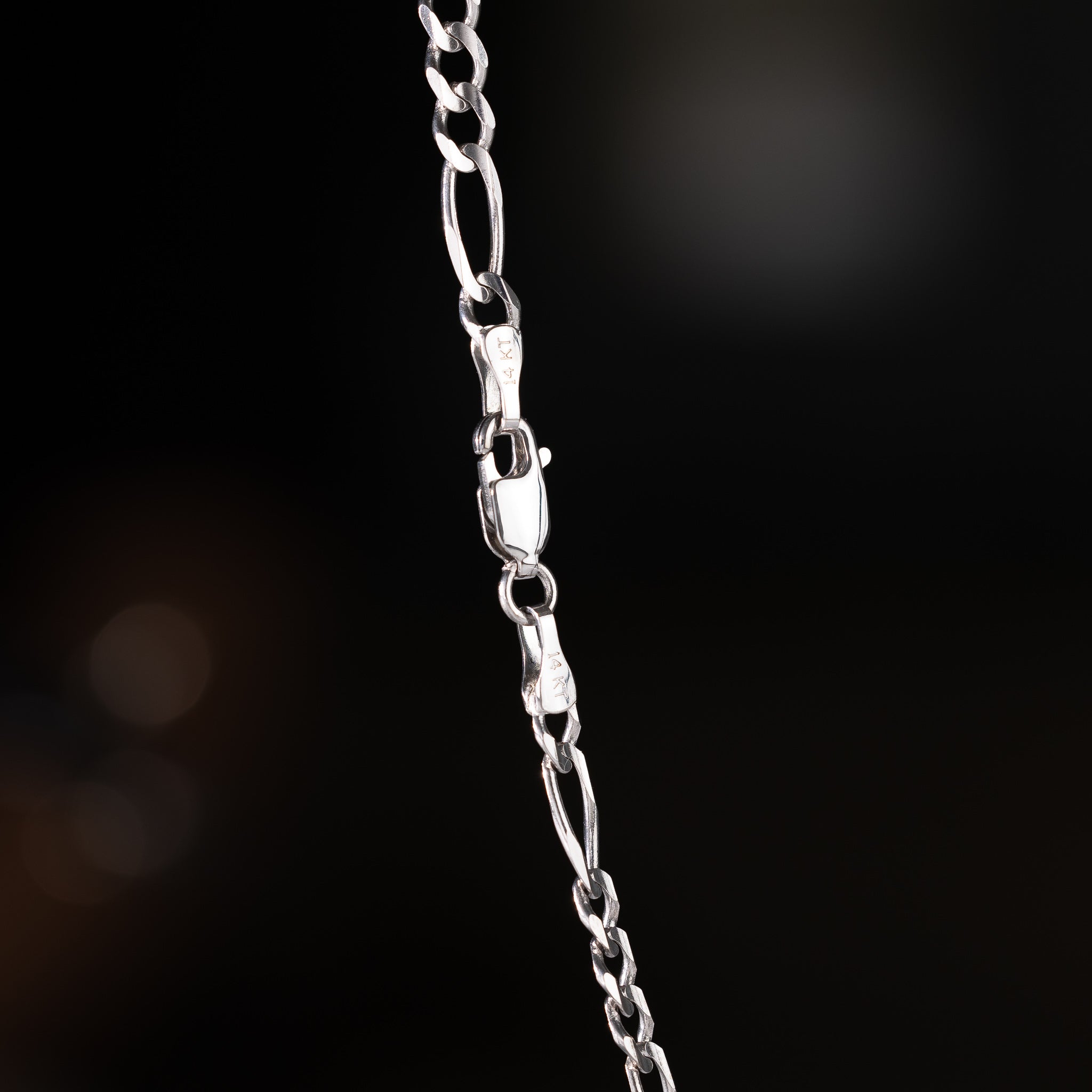 14k 4mm White Gold Concave Figaro 7.5 Inch Bracelet - Model CH-0343
