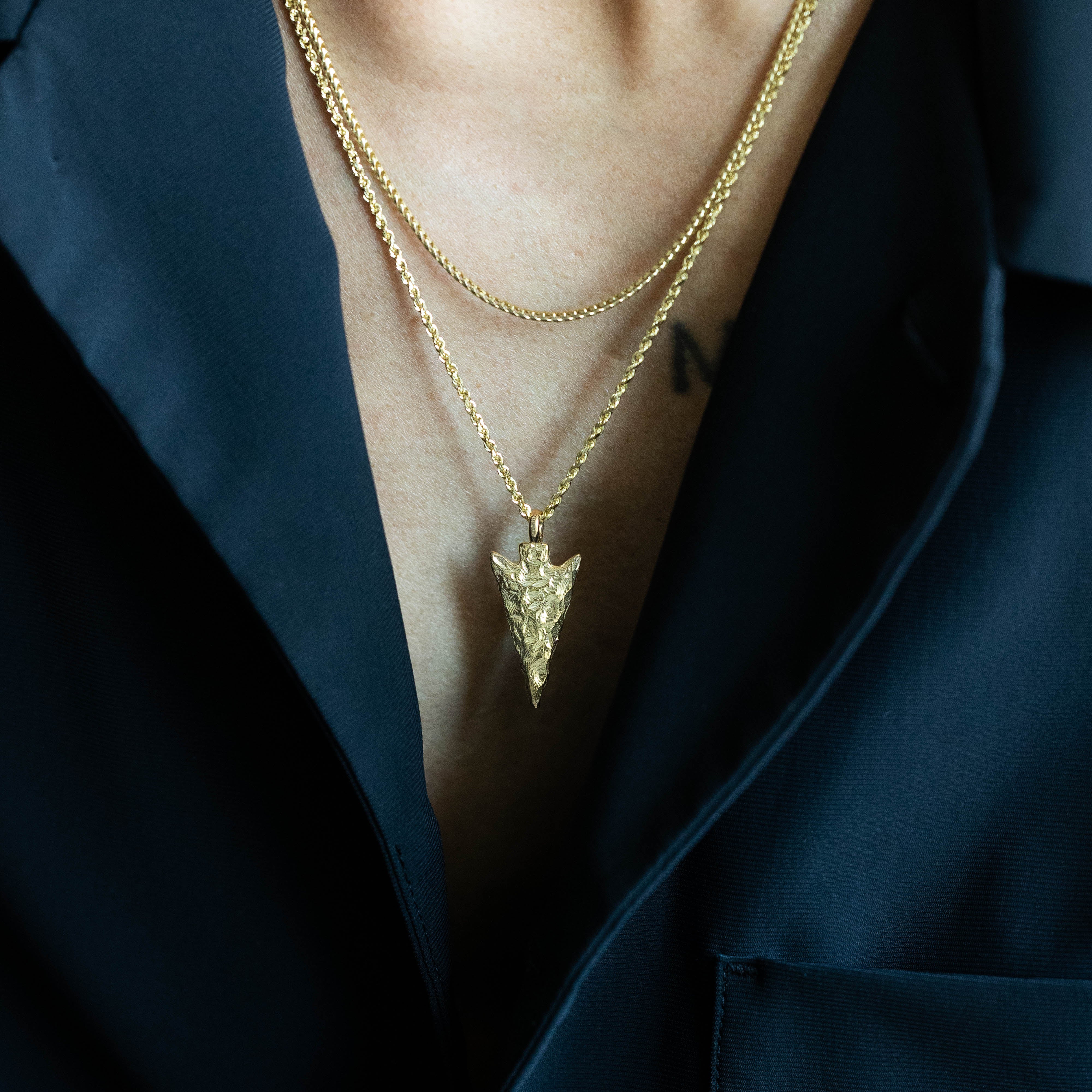 14K Gold Large 3-D Arrowhead Pendant - Model A0932