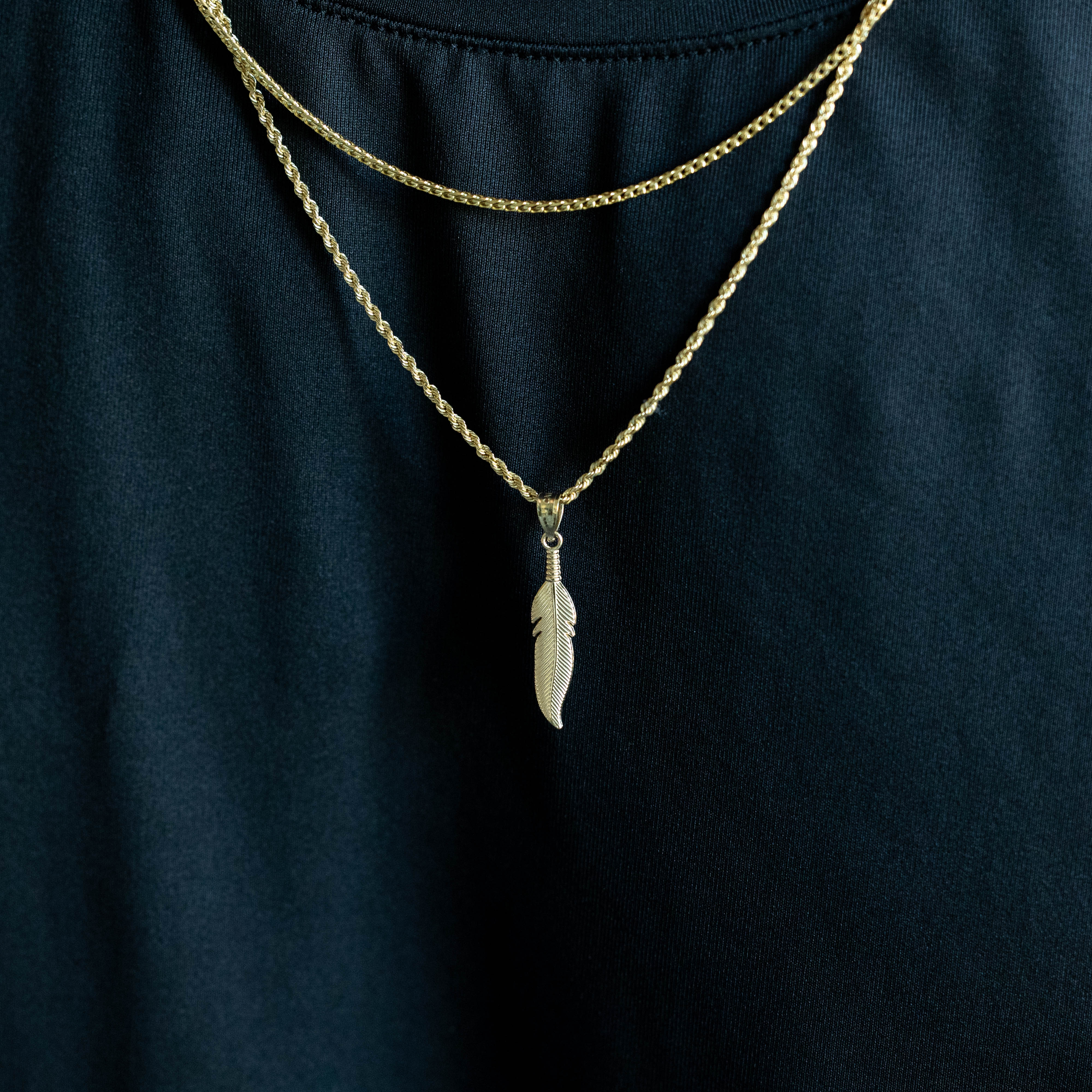 14K Gold Polished Feather Pendant - Model K6382