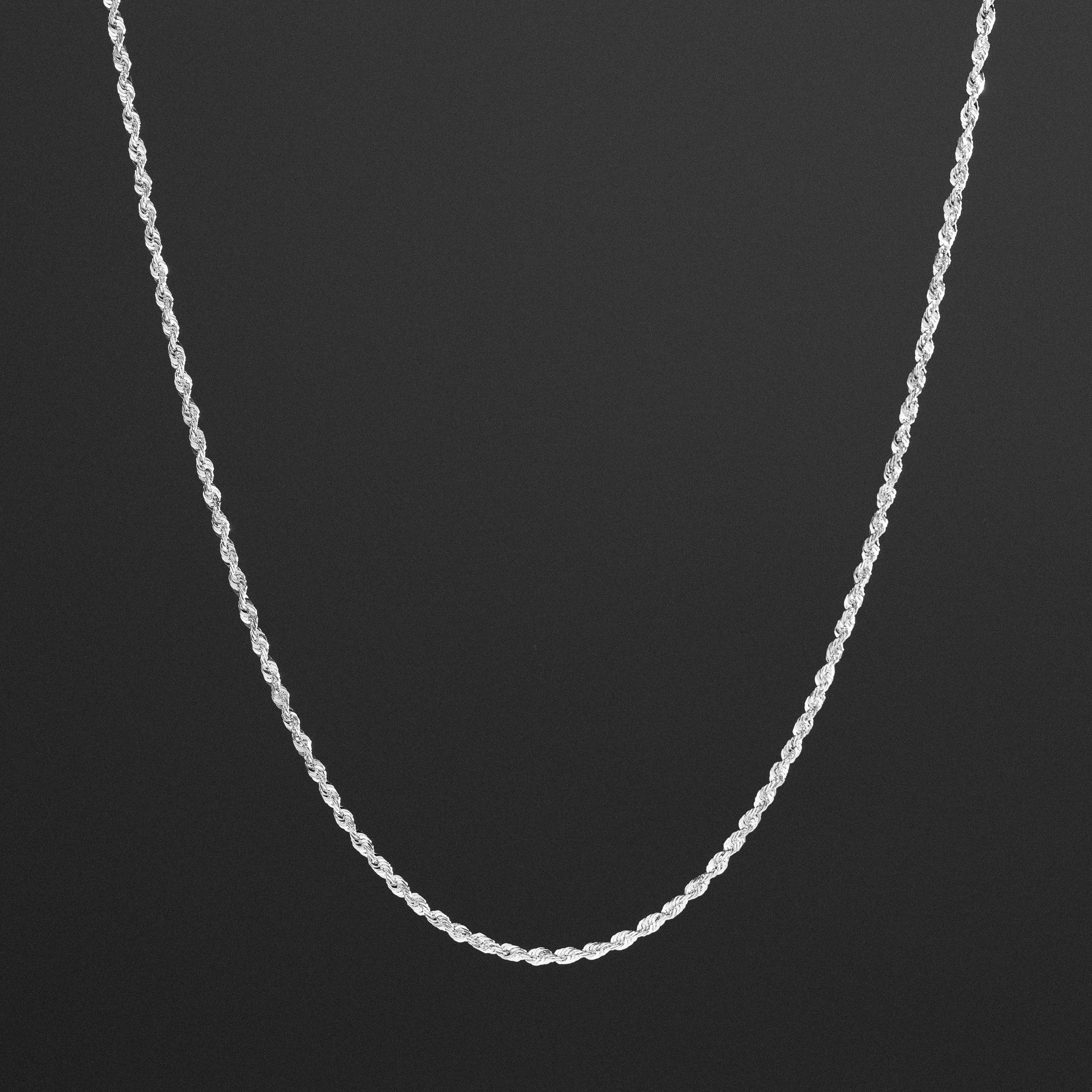 14k White Gold 2.3mm Solid Lightweight Diamond-Cut Rope Chain - Model CH-0142