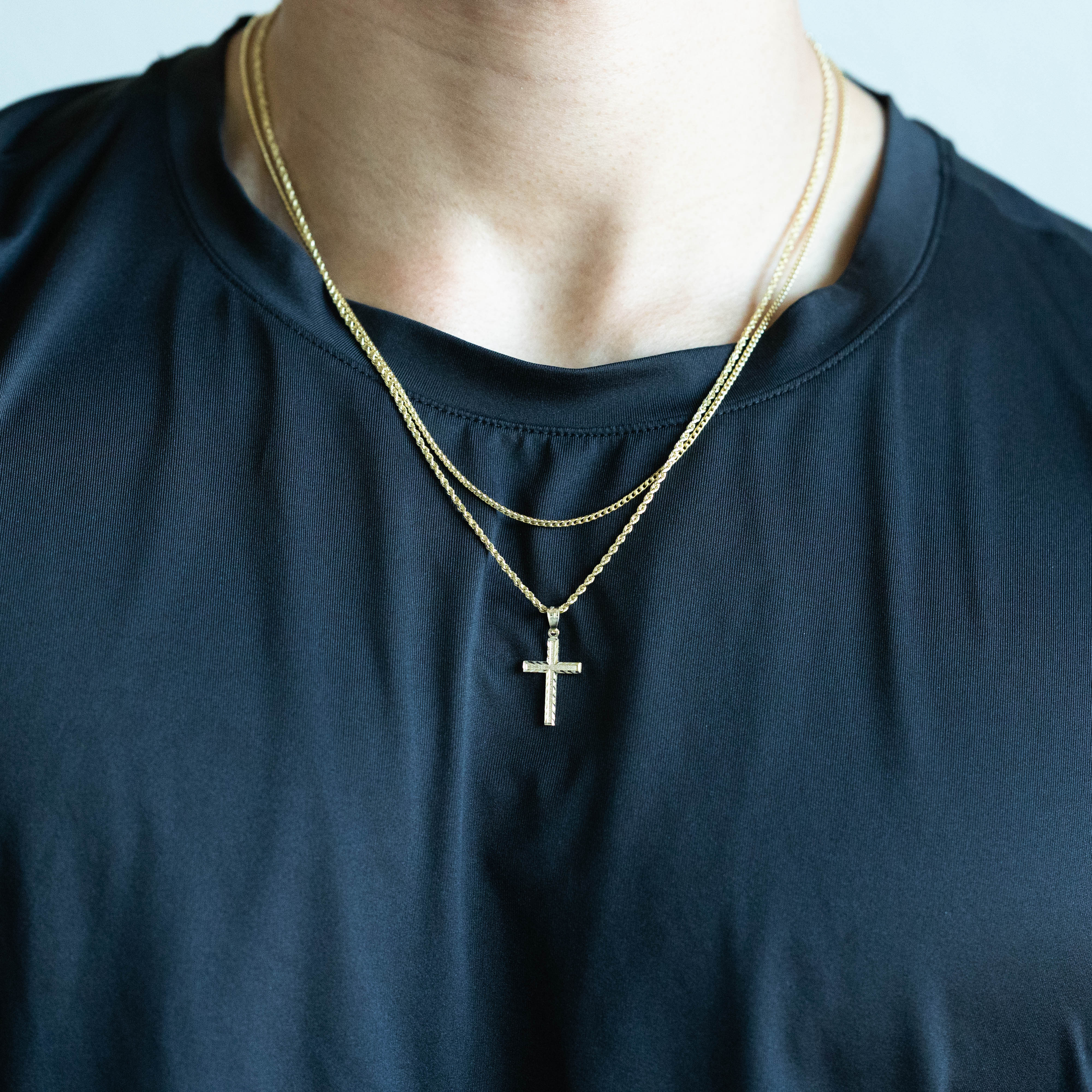 14K Gold Diamond Cut Medium Cross Pendant - Model 2225