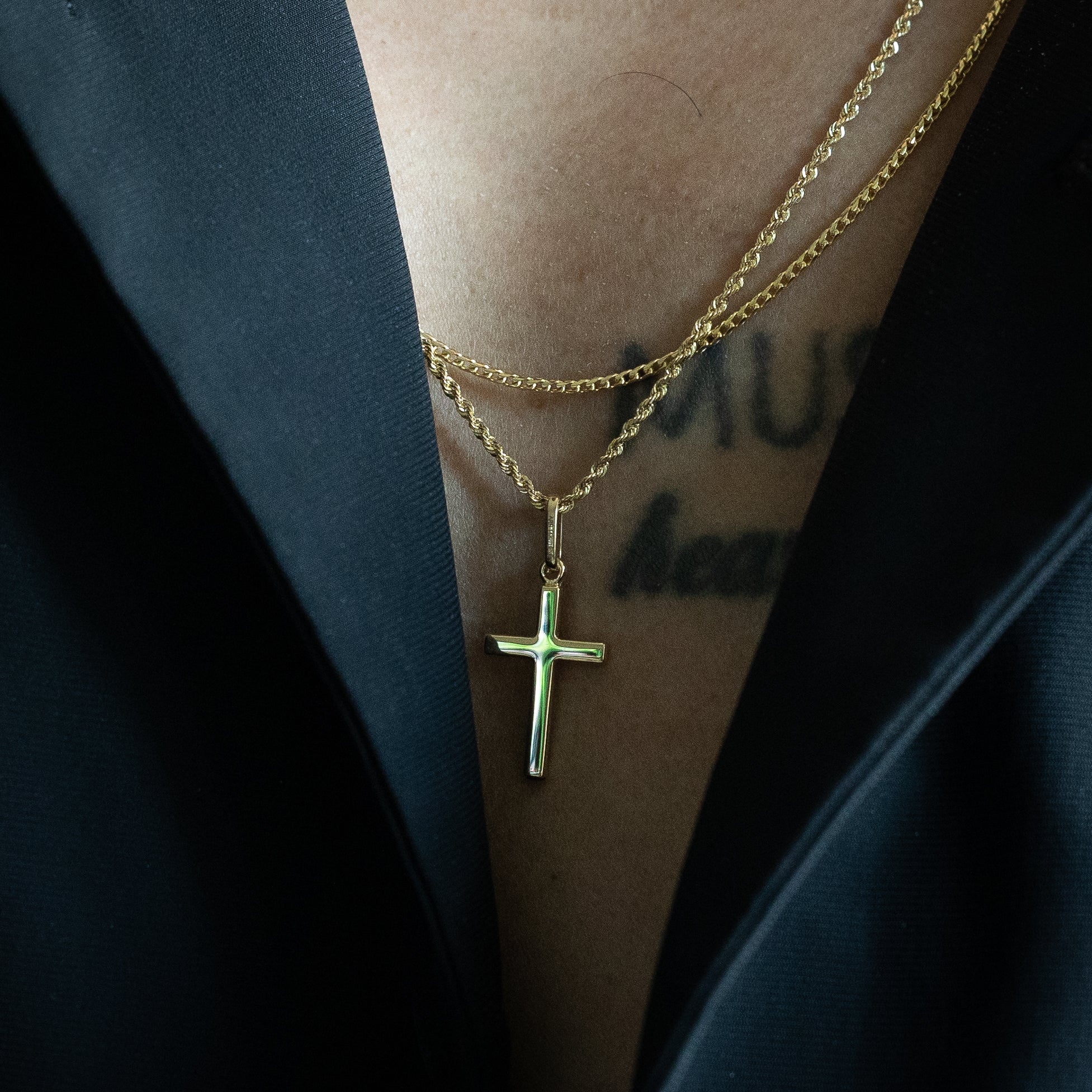 14K Gold Classic Plain Cross Pendant - Model K1171