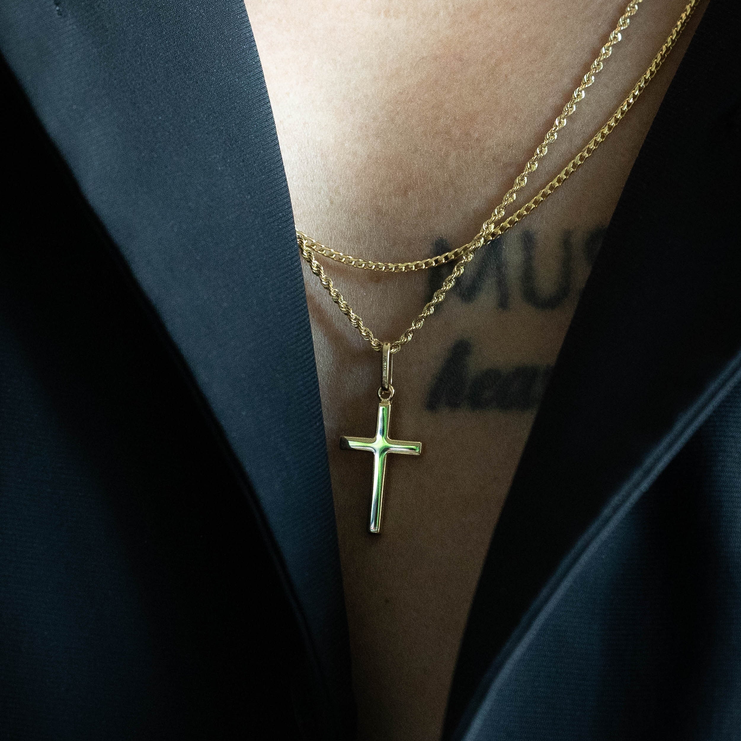14K Gold Classic Plain Cross Pendant - Model K1171