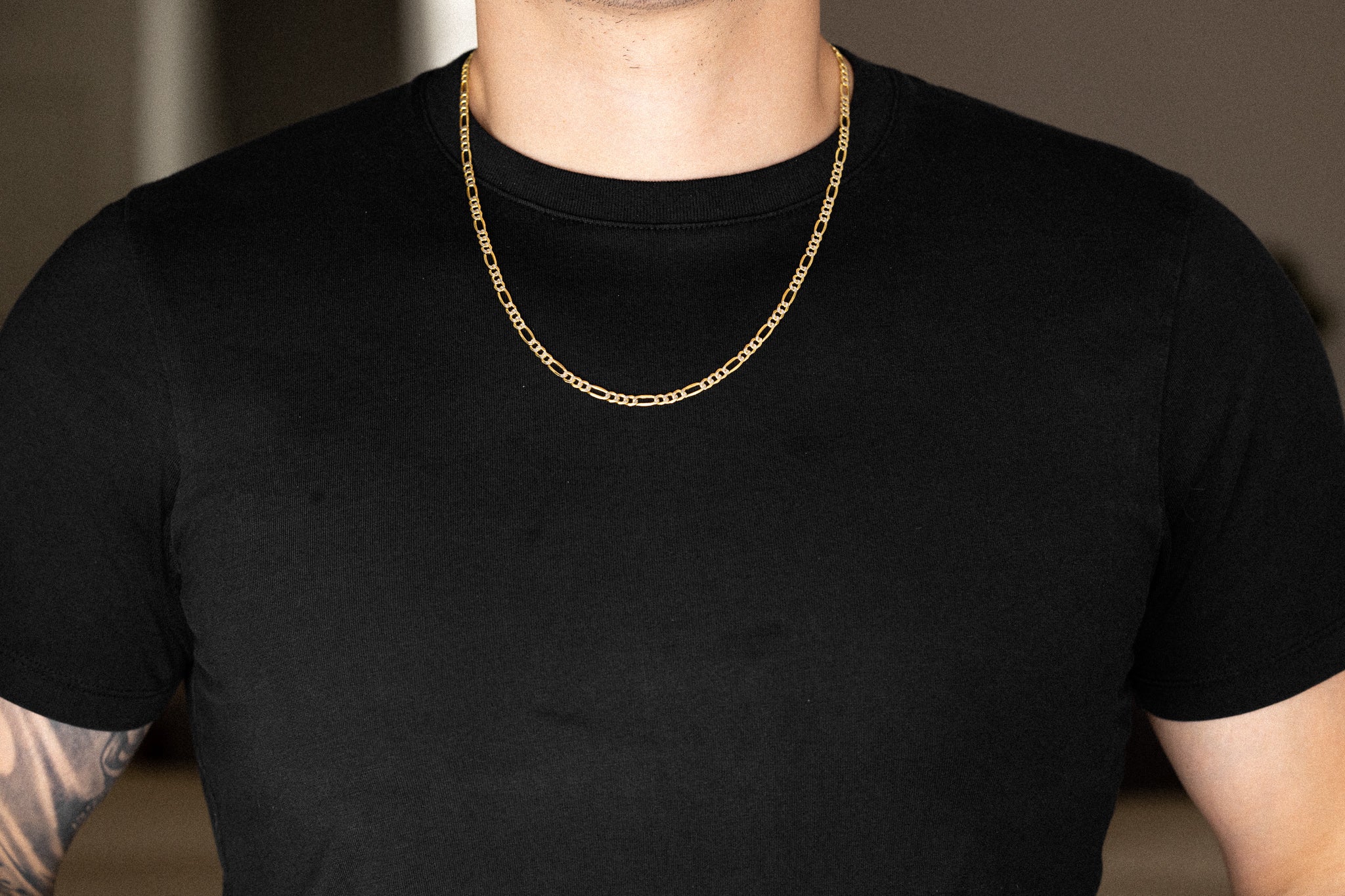 14k Gold 3.9mm Two-Tone Hollow Figaro Chain - Model CH-0160
