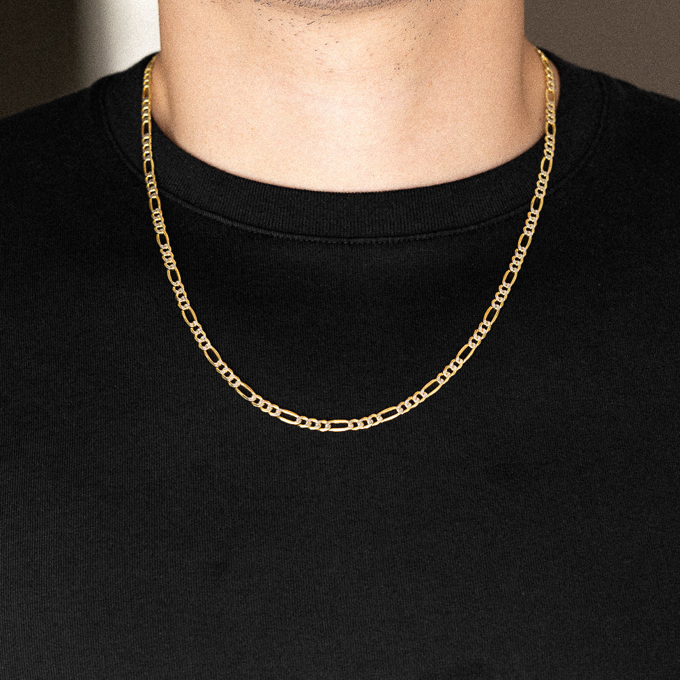 14k Gold 3.9mm Two-Tone Hollow Figaro Chain - Model CH-0160