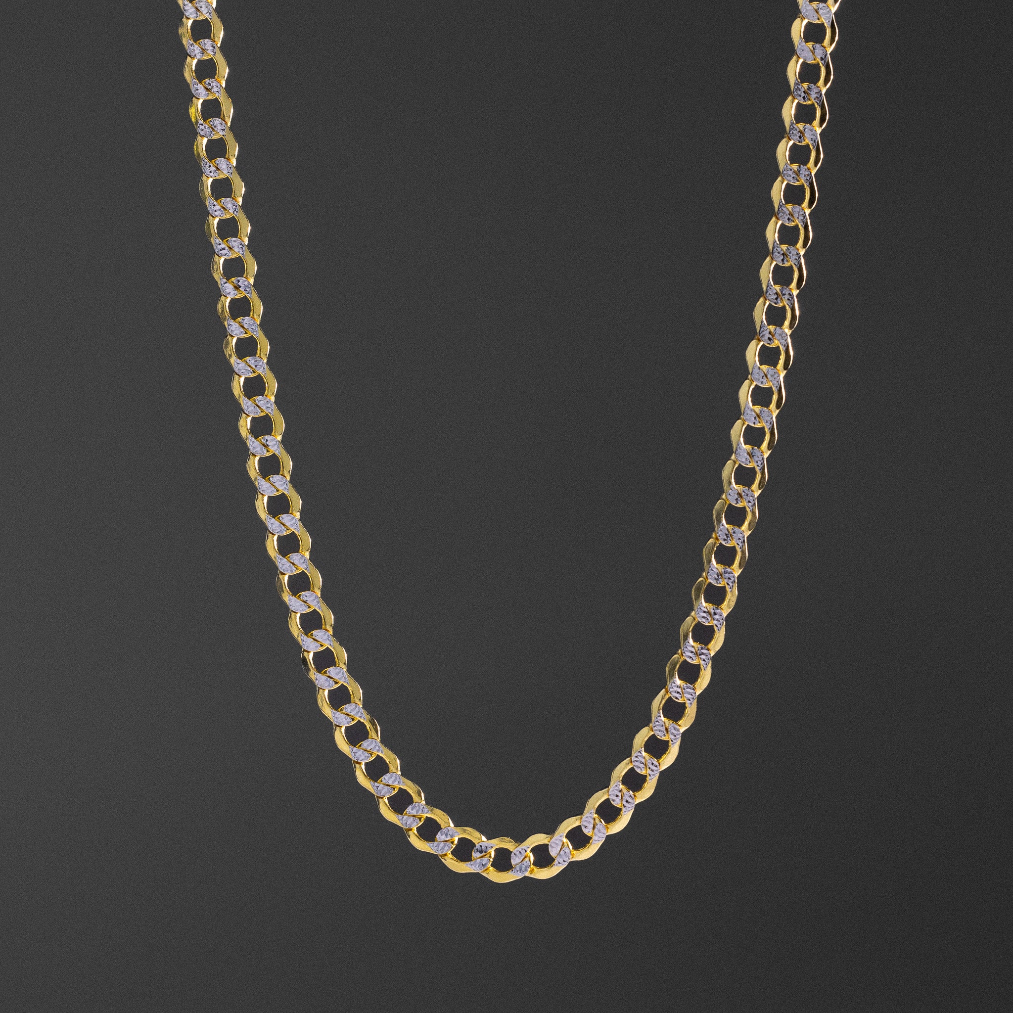 14k Gold 6.6mm Two-Tone Hollow Cuban Bevelled Chain - Model CH-0429
