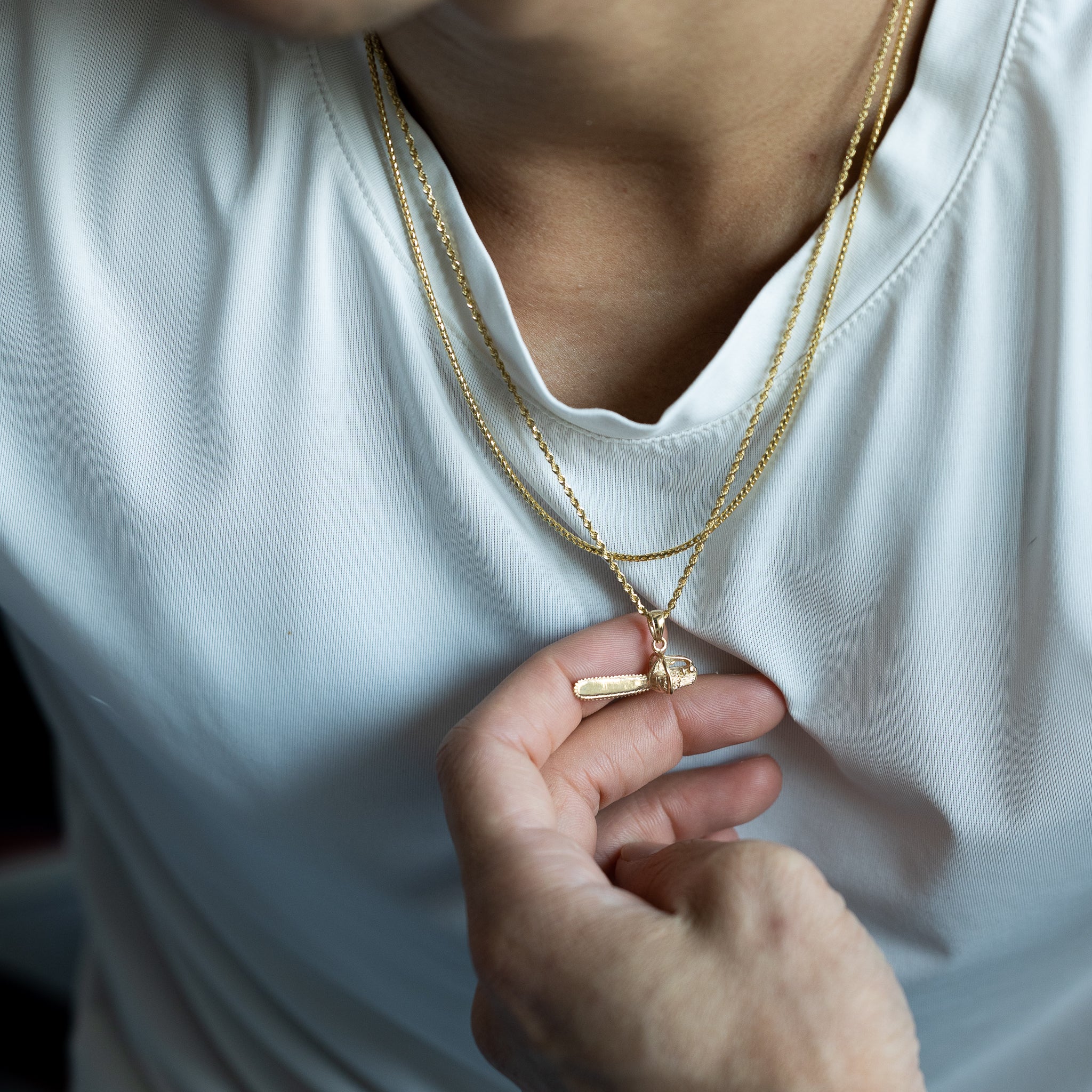 14K Gold 3D Small Chain Saw Pendant