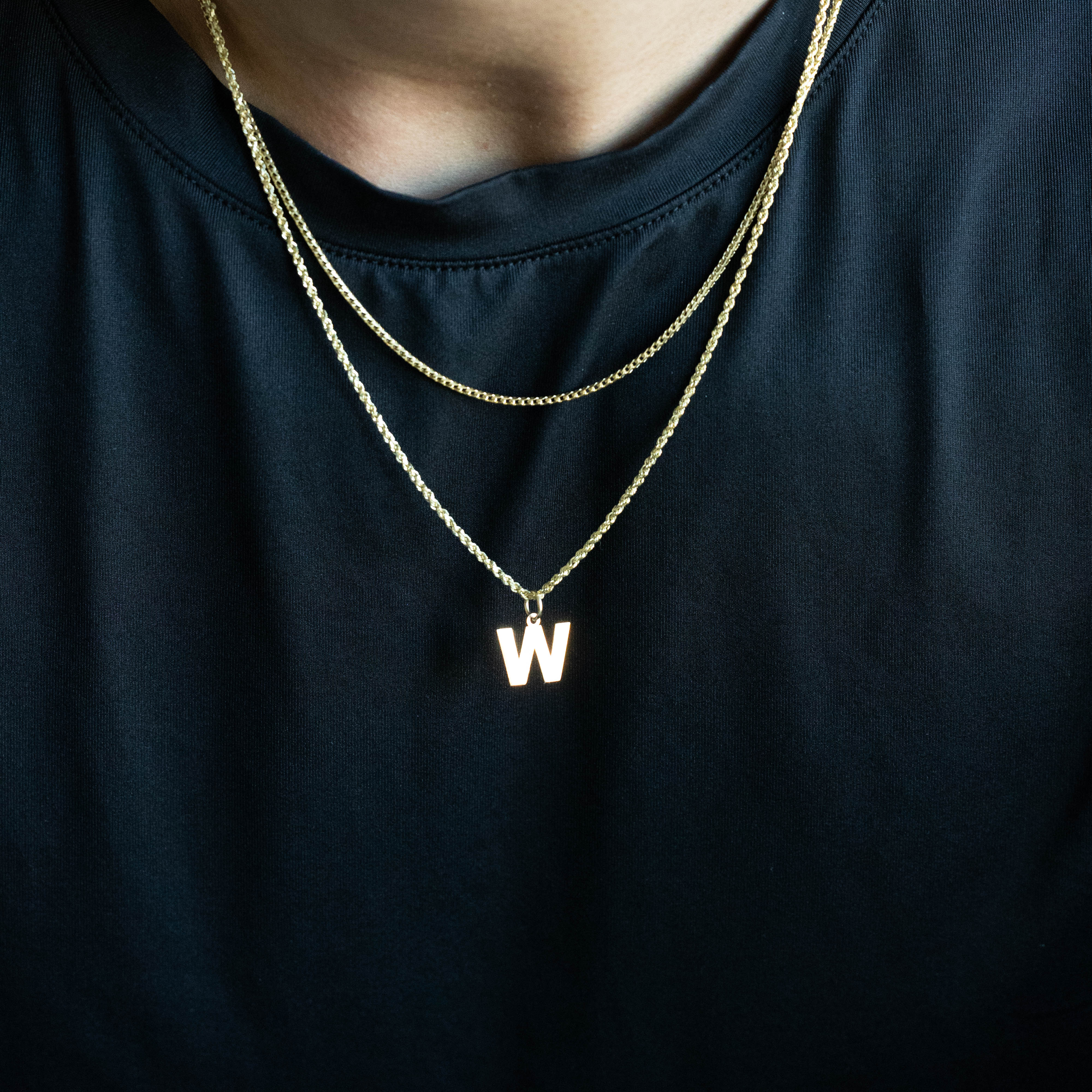 14K Gold Block Letter "W" Pendant