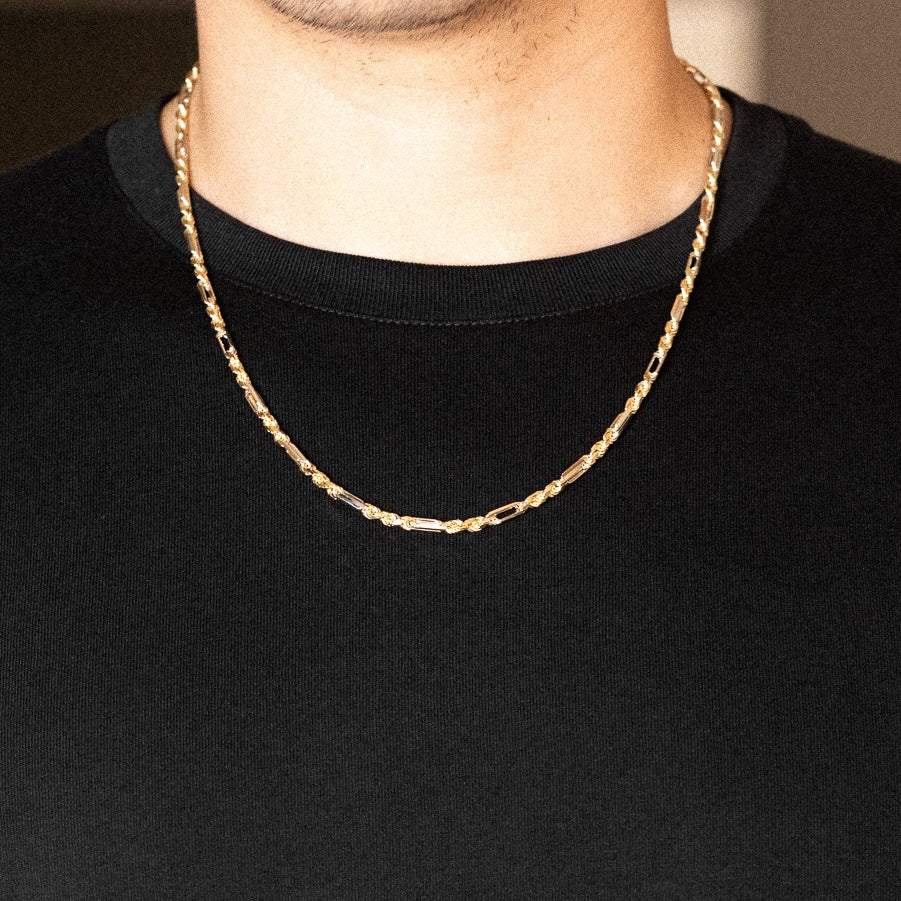 14k Gold 3.5mm Two-Tone Figarope Chain - Model CH-0397
