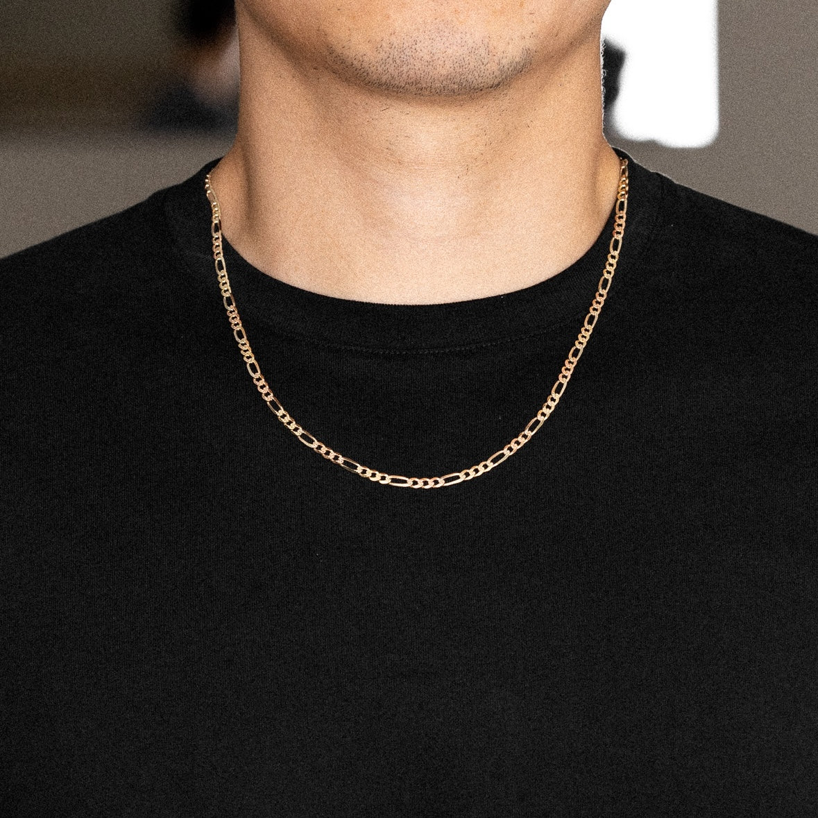 14k Gold 4.6mm Three-Tone Concave Figaro Chain - Model CH-0360 - Charlie & Co. Jewelry