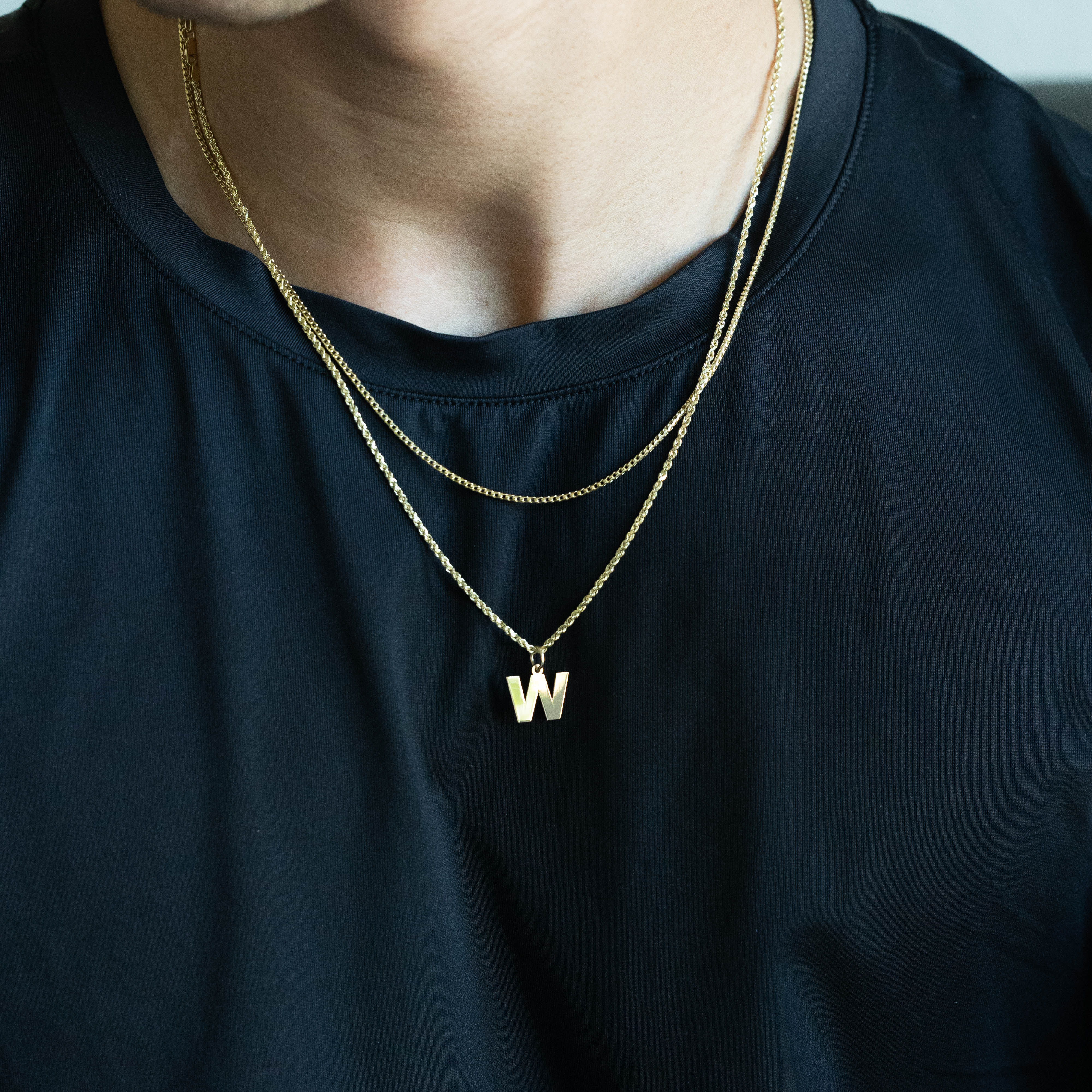 14K Gold Block Letter "W" Pendant