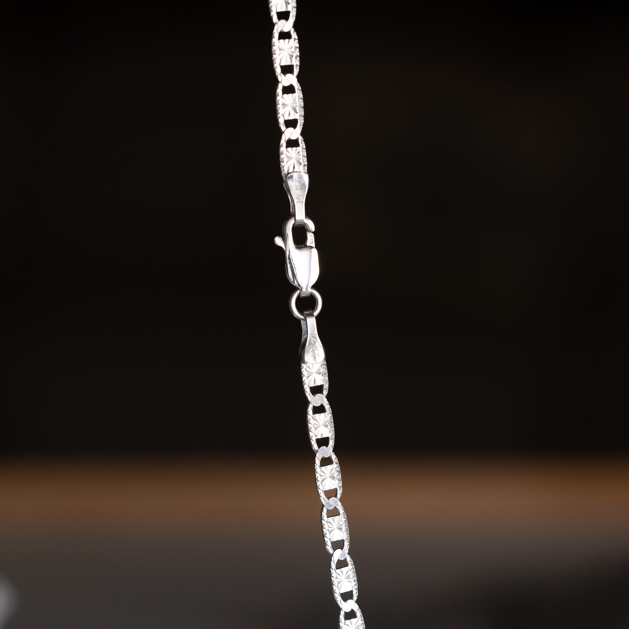 14k White Gold 3.3mm Valentino Star/edge Diamond-Cut 7.5 Inch Bracelet - Model CH-0380