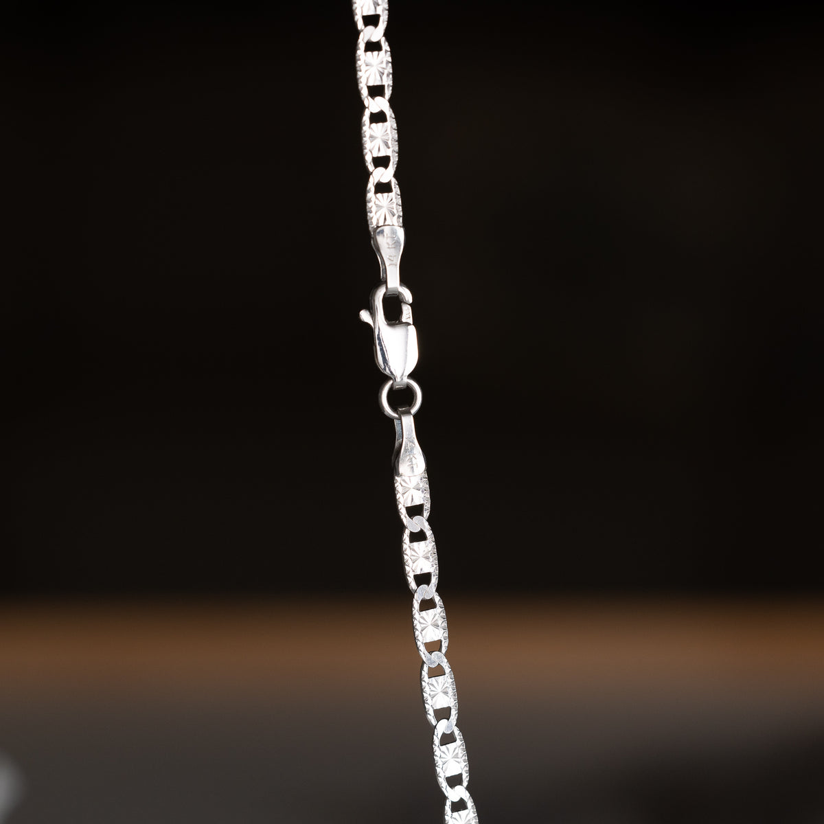 14k White Gold 3.3mm Valentino Star/edge Diamond-Cut Chain - Model CH-0380 - Charlie & Co. Jewelry