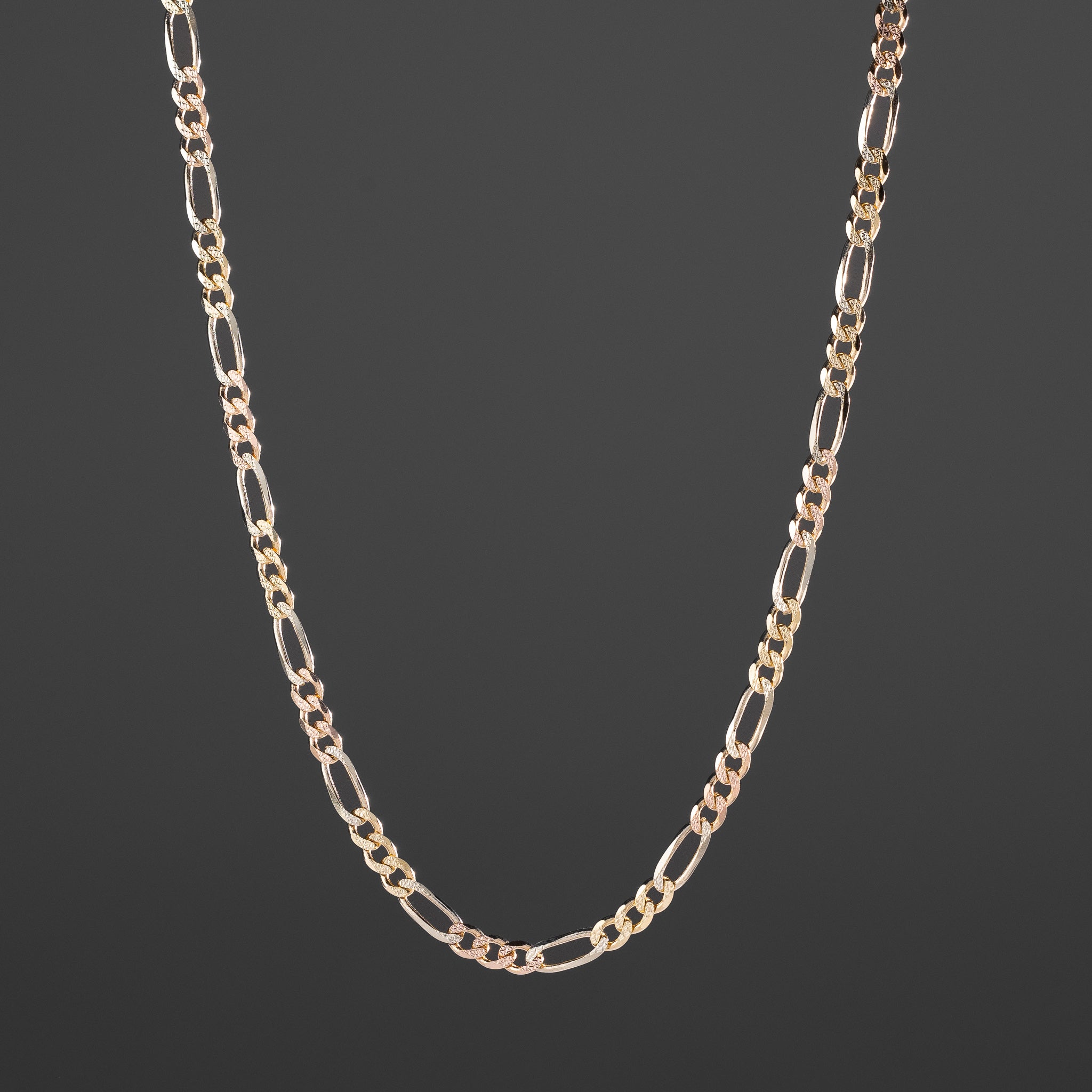 14k Gold 5.5mm Three-Tone Concave Figaro Chain - Model CH-0359