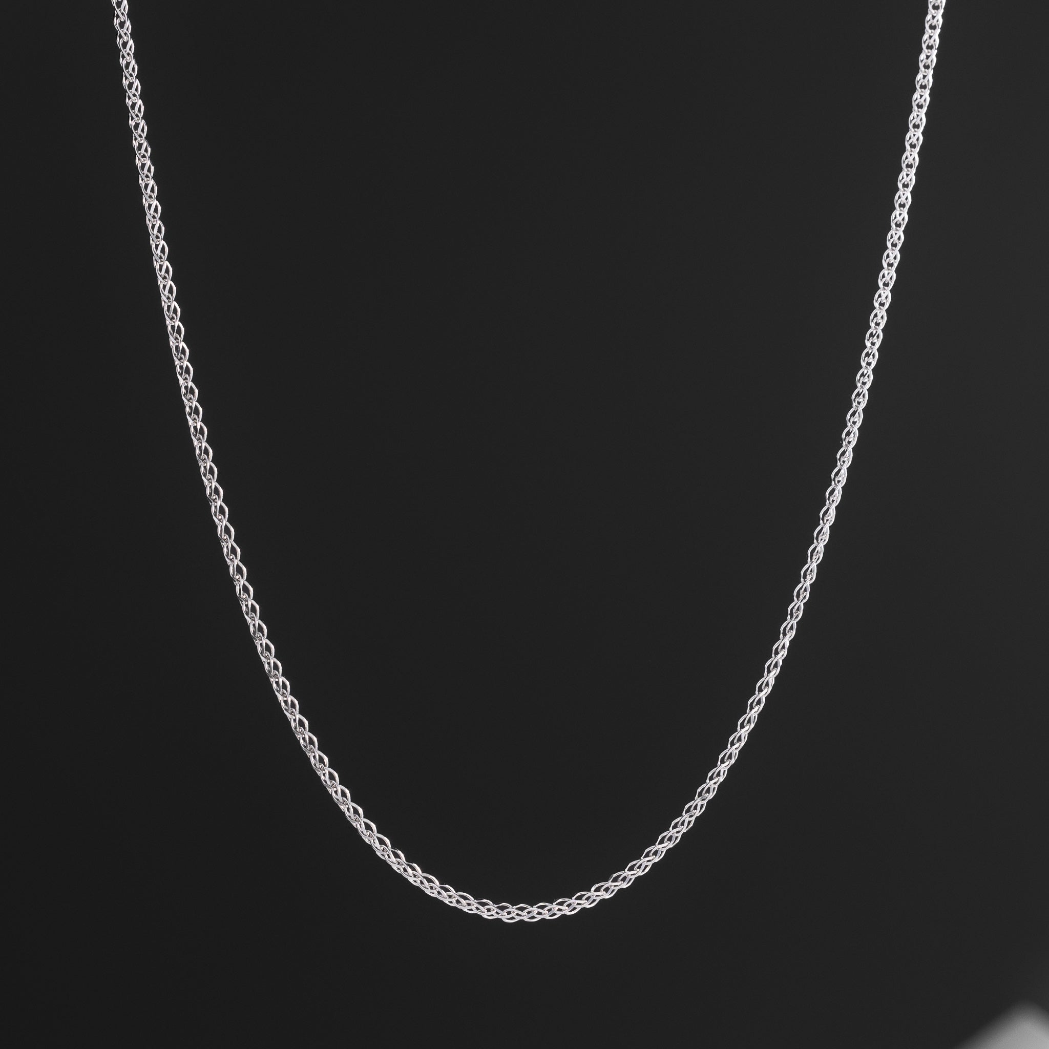 14K White Gold 2mm Flat Open Wheat Chain - Model 0466