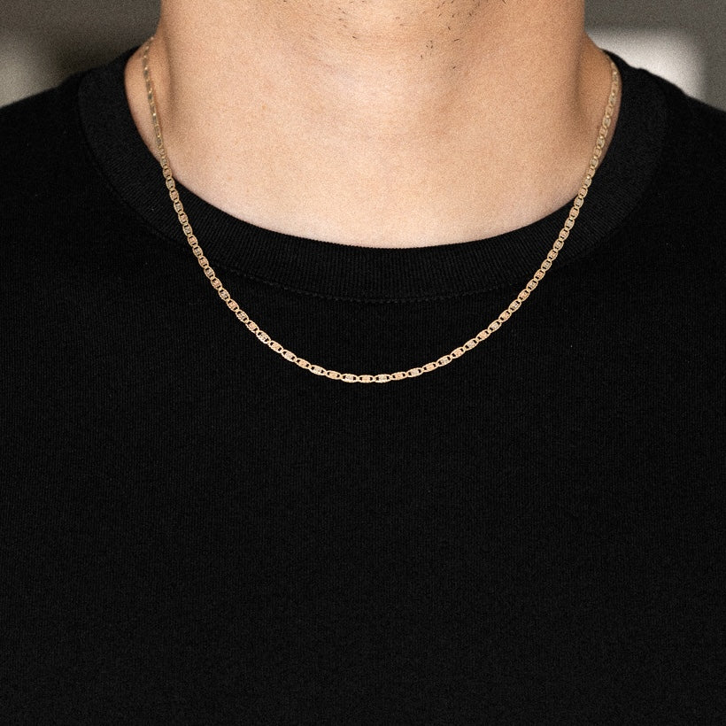14k Gold 2.6mm Three-Tone Rail Diamond-Cut Valentino Chain - Model CH-0113