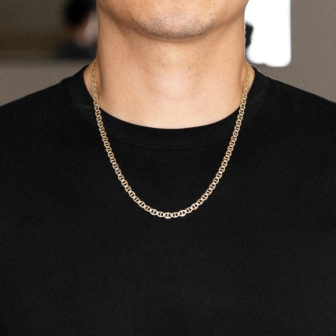 14k Gold 5.5mm Lightweight Two-Tone Flat Mariner Chain - Model CH-0337