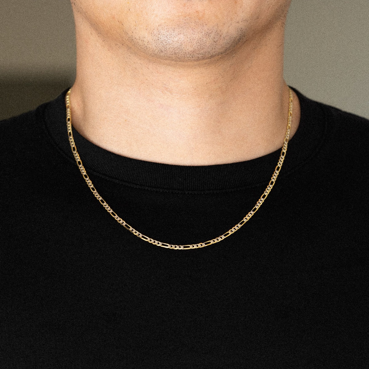 14k Gold 3.1mm Two-Tone Lightweight Figaro Chain - Model CH-0121