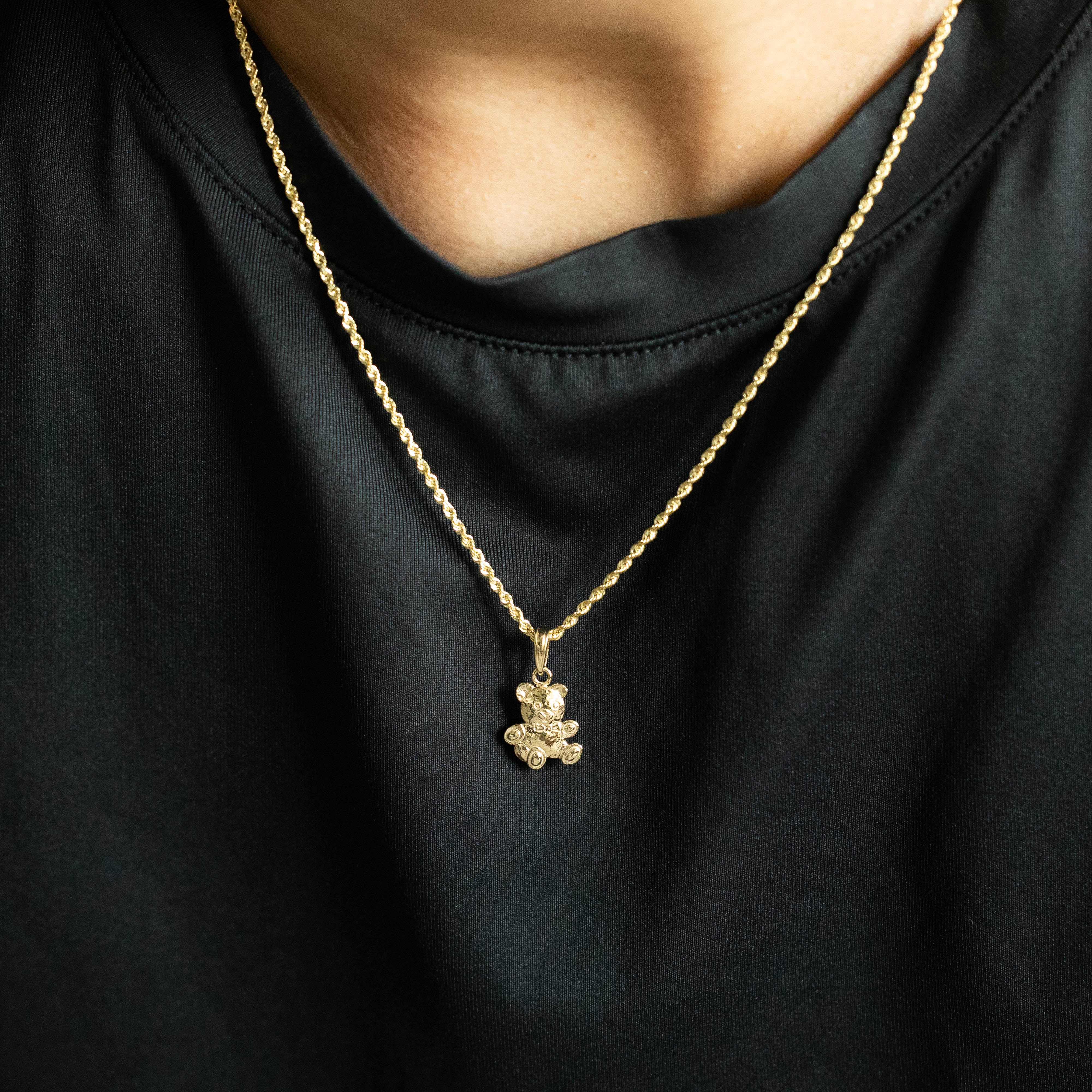 14K Gold Textured Teddy Bear Pendant - Model D4002