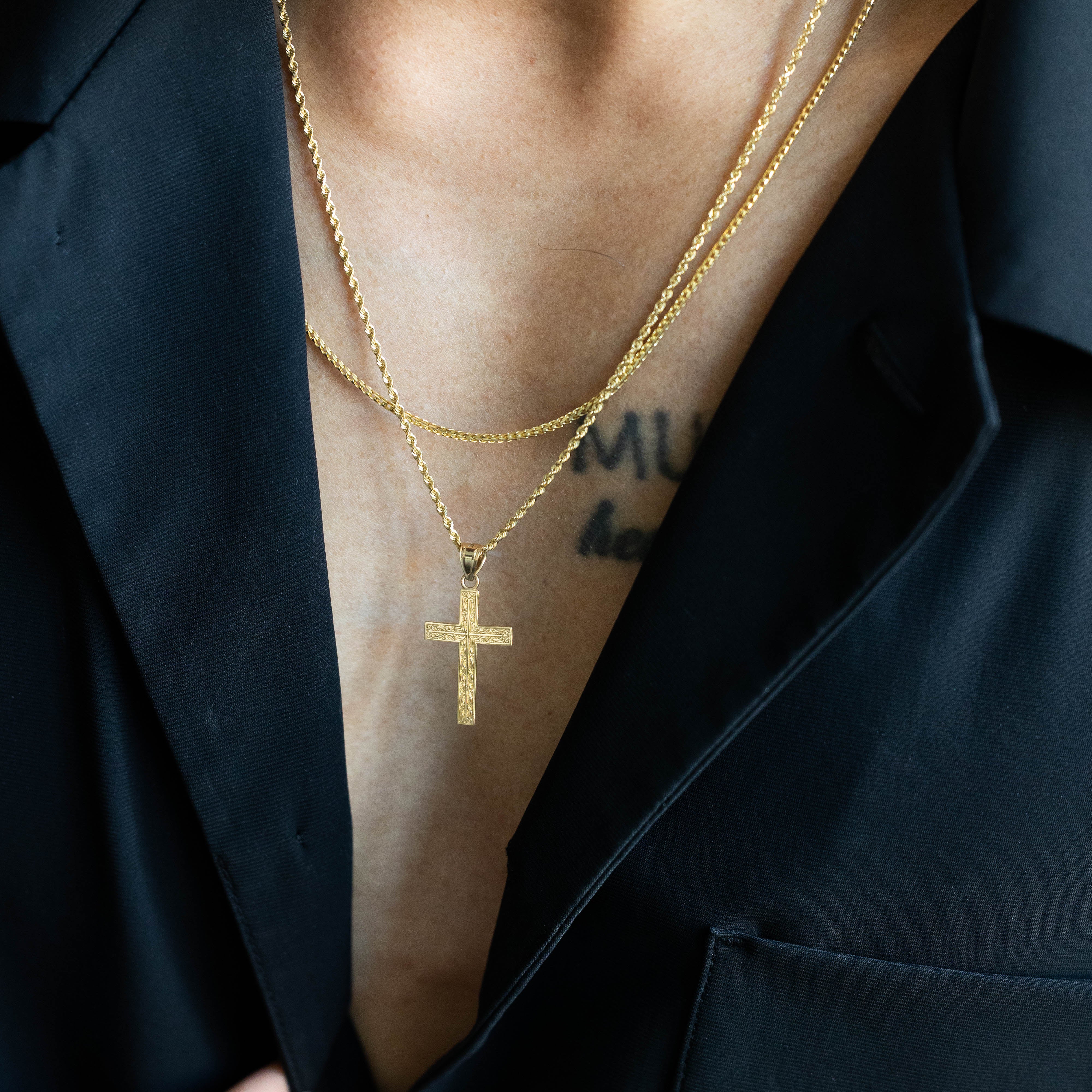 14K Gold Unique Cross Pendant - Model 0135