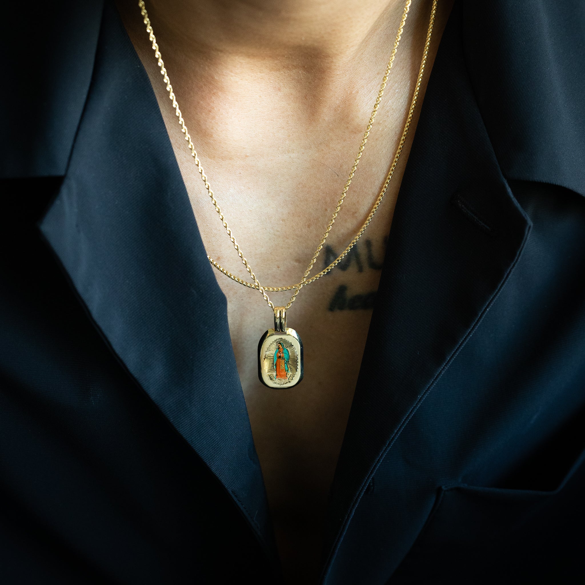 14K Gold Guadalupe Enamel Plate Pendant - Model 0145