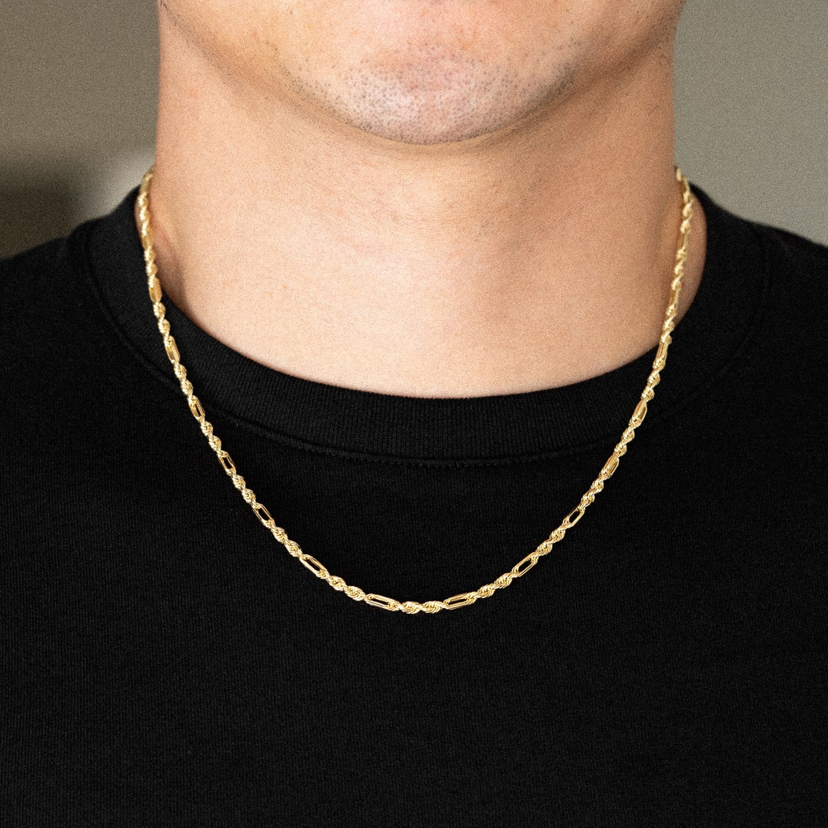 14k Gold 3mm Hollow Figaro Rope Chain - Model CH-0605