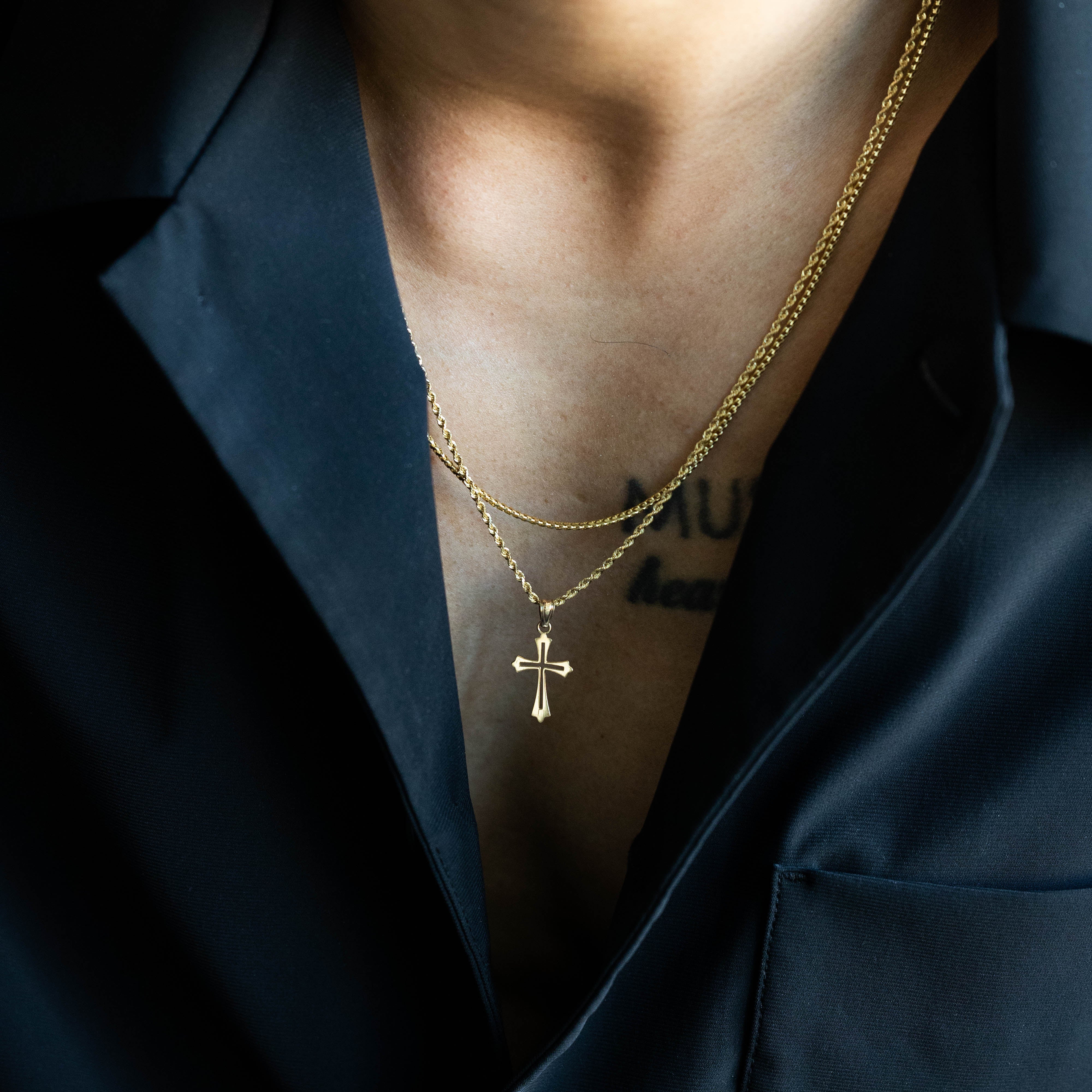 14K Gold Catholic Cross Pendant - Model 120