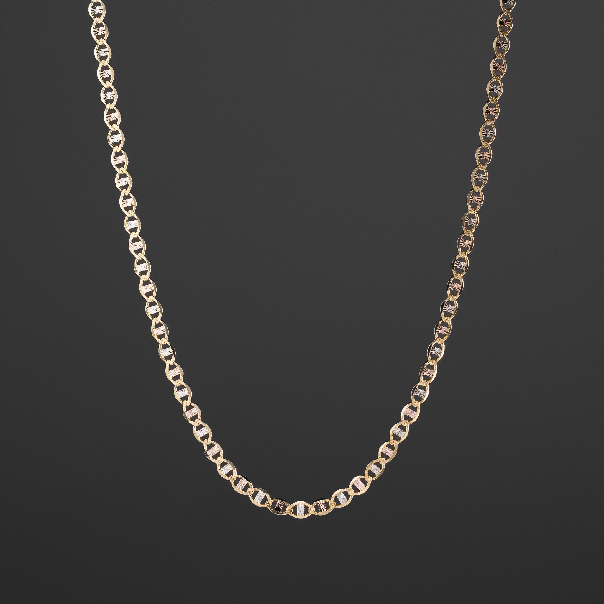 14k Gold Three-Tone 4.3mm Flat Mariner Star Diamond-Cut Chain - Model CH-0668