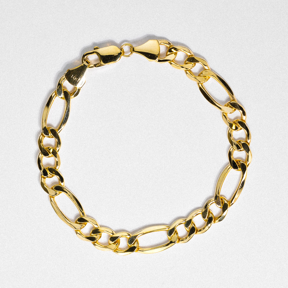 14k Gold 8.3mm Hollow Figaro Bevel Bracelet 8.5 Inch - Model CH-0532