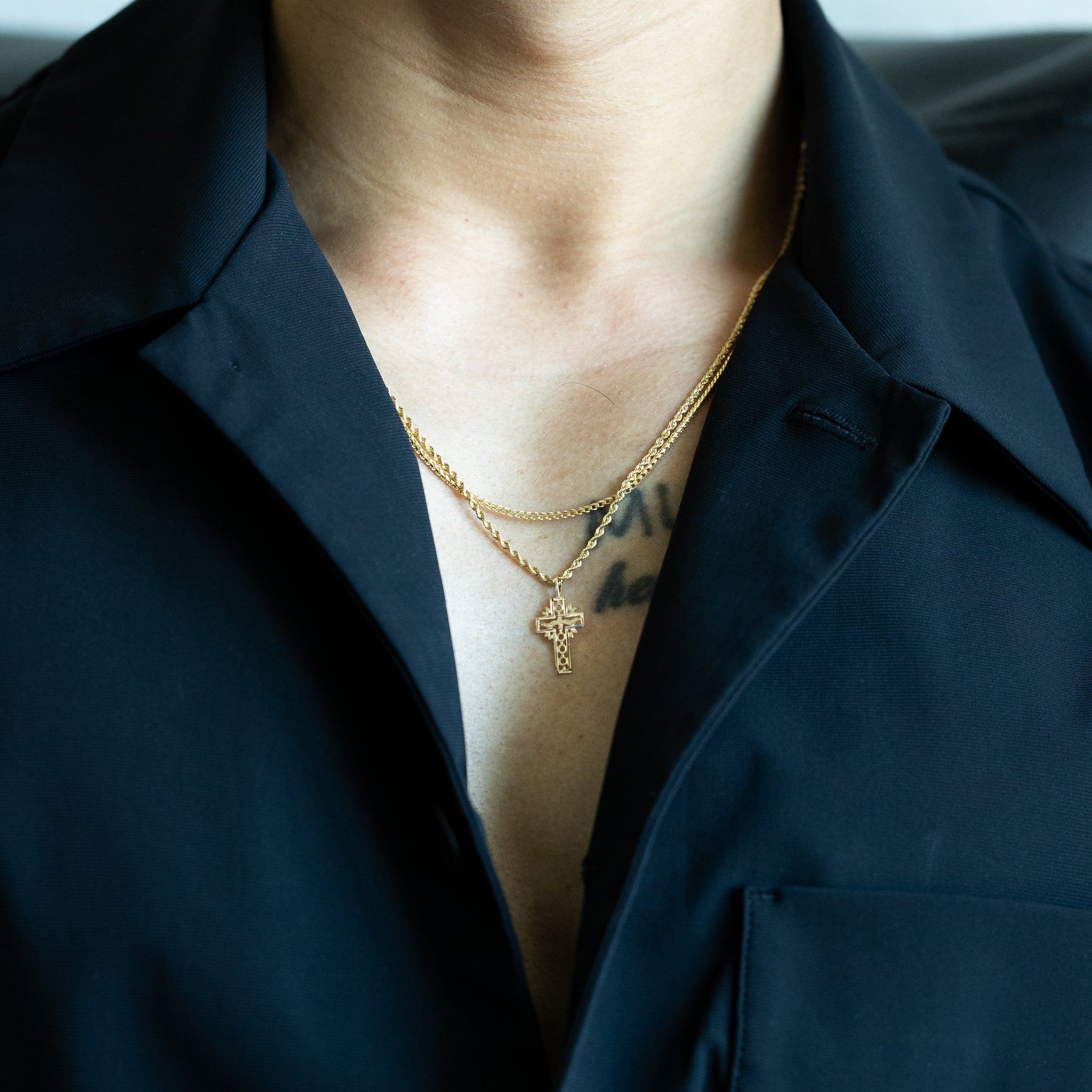 14K Gold Cross With Holy Spirit Dove Pendant - Model 1463