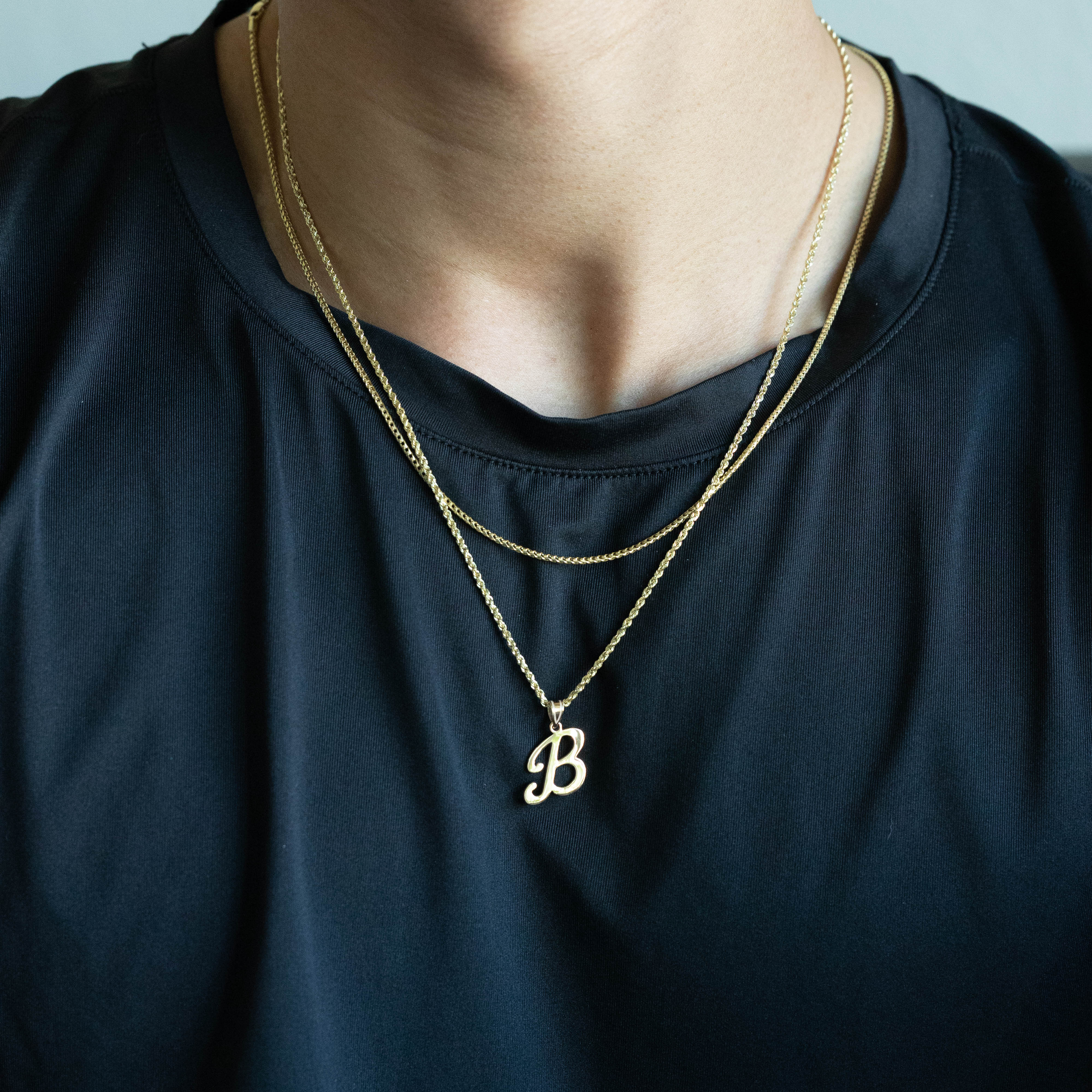 14K Gold Large Letter "B" Script Initial Pendant - Model YC1540B - Charlie & Co. Jewelry