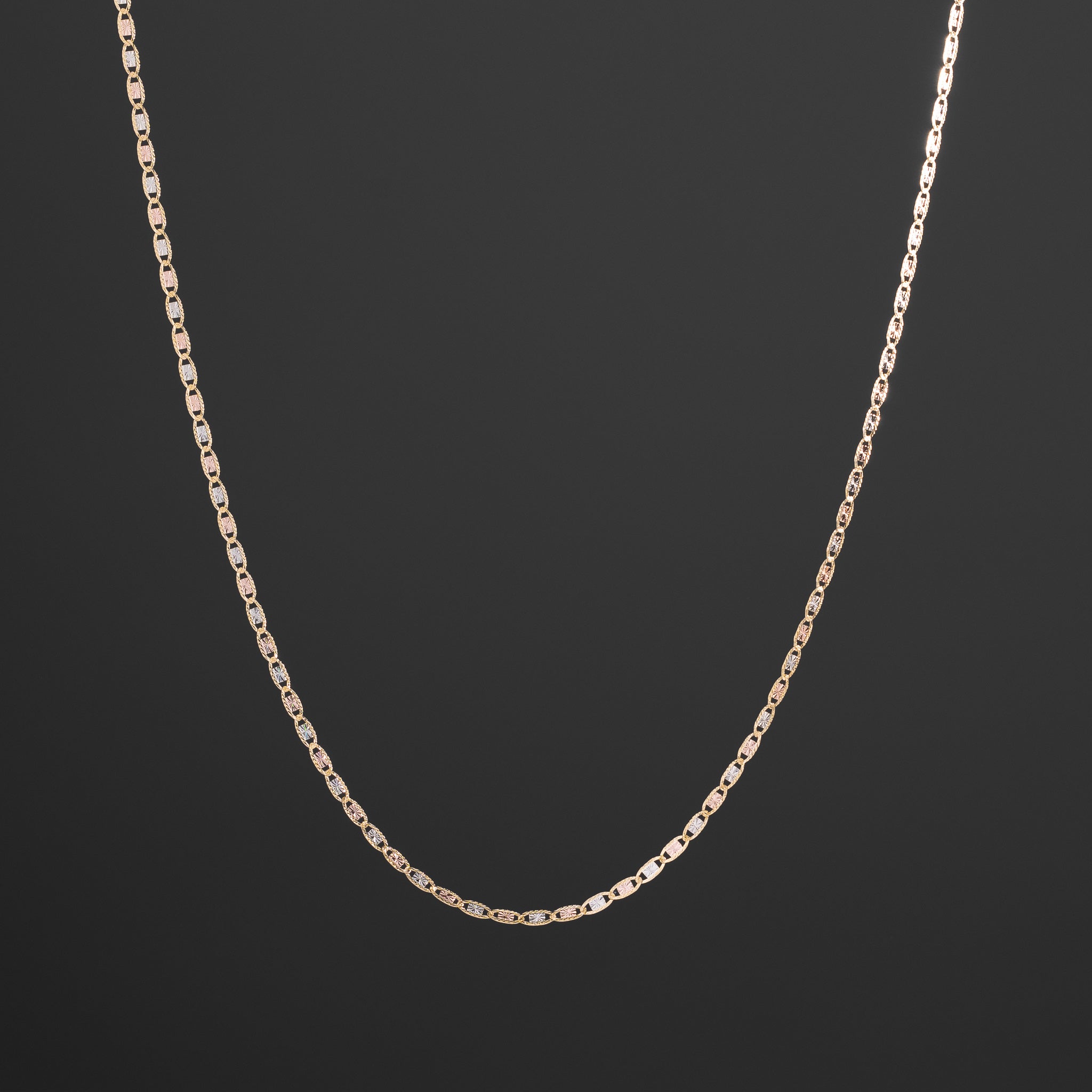 14k Gold 2.0mm Three-Tone Rail Diamond-Cut Valentino Chain - Model CH-0114
