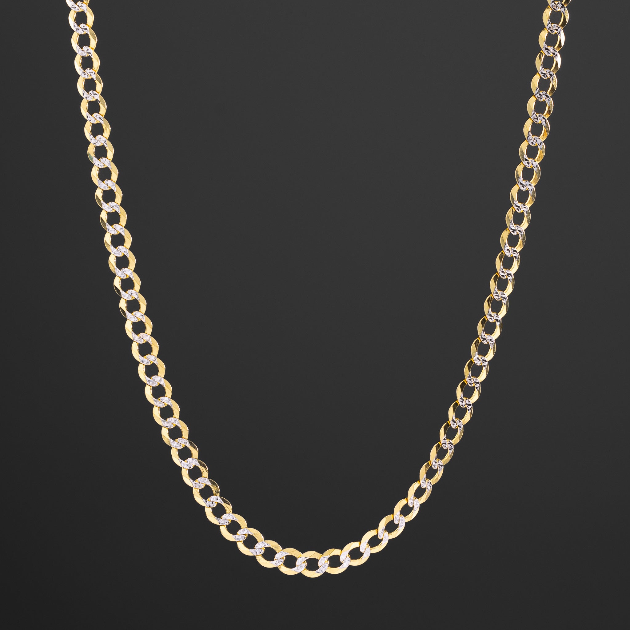 14k Gold 5.7mm Two-Tone Concave Curb Chain - Model CH-0125