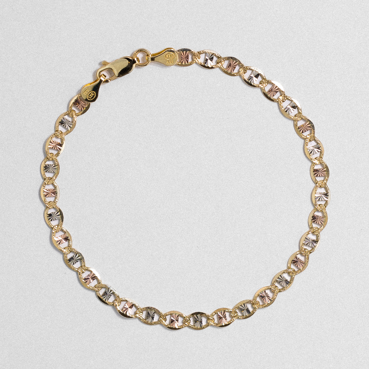 14k Gold Three-Tone 4.3mm Flat Mariner Star Diamond-Cut Bracelet 7.5 Inch - Model CH-0668