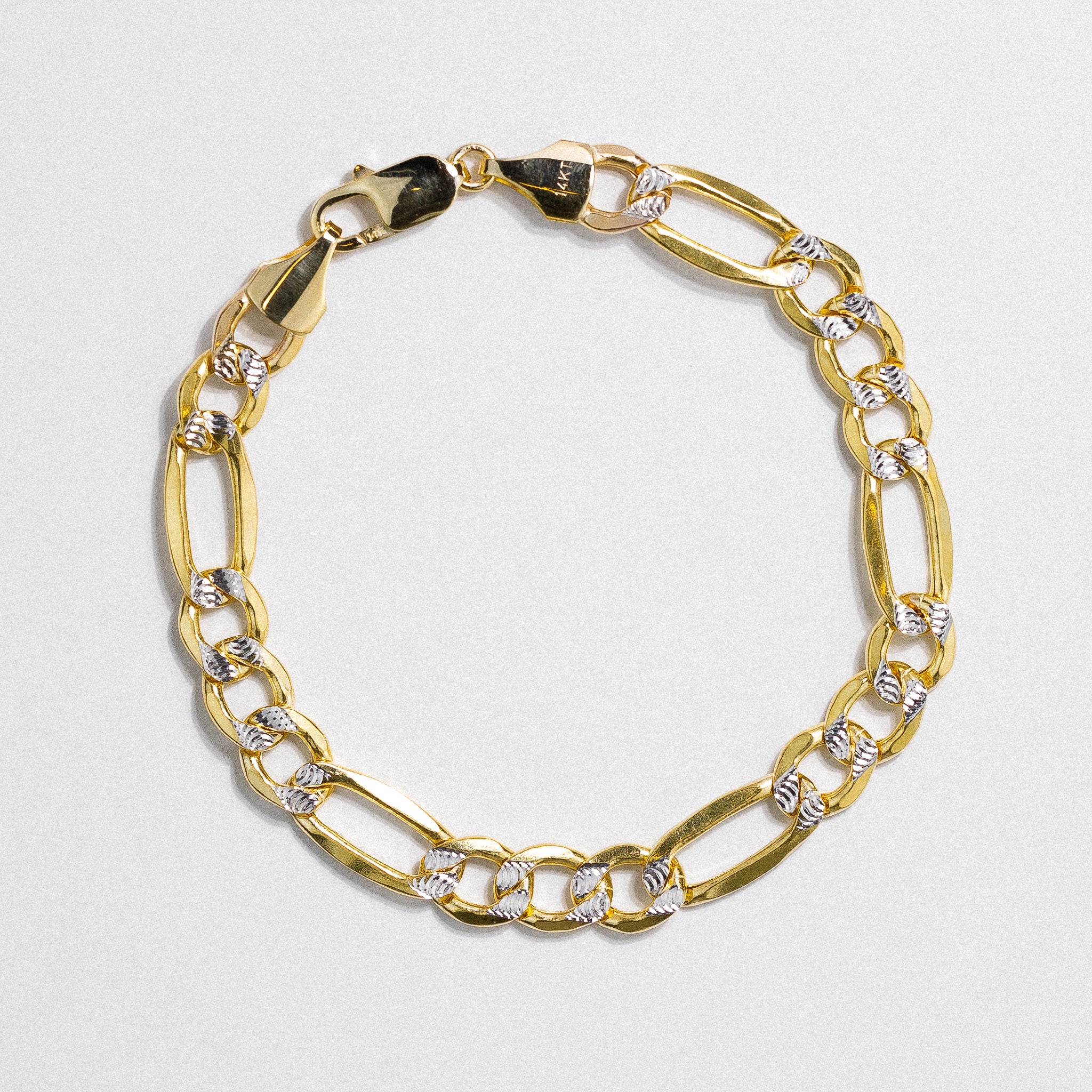 14k Gold Two-Tone 8.6mm Hollow Bevel Figaro Bracelet 8.5 Inch - Model CH-0656