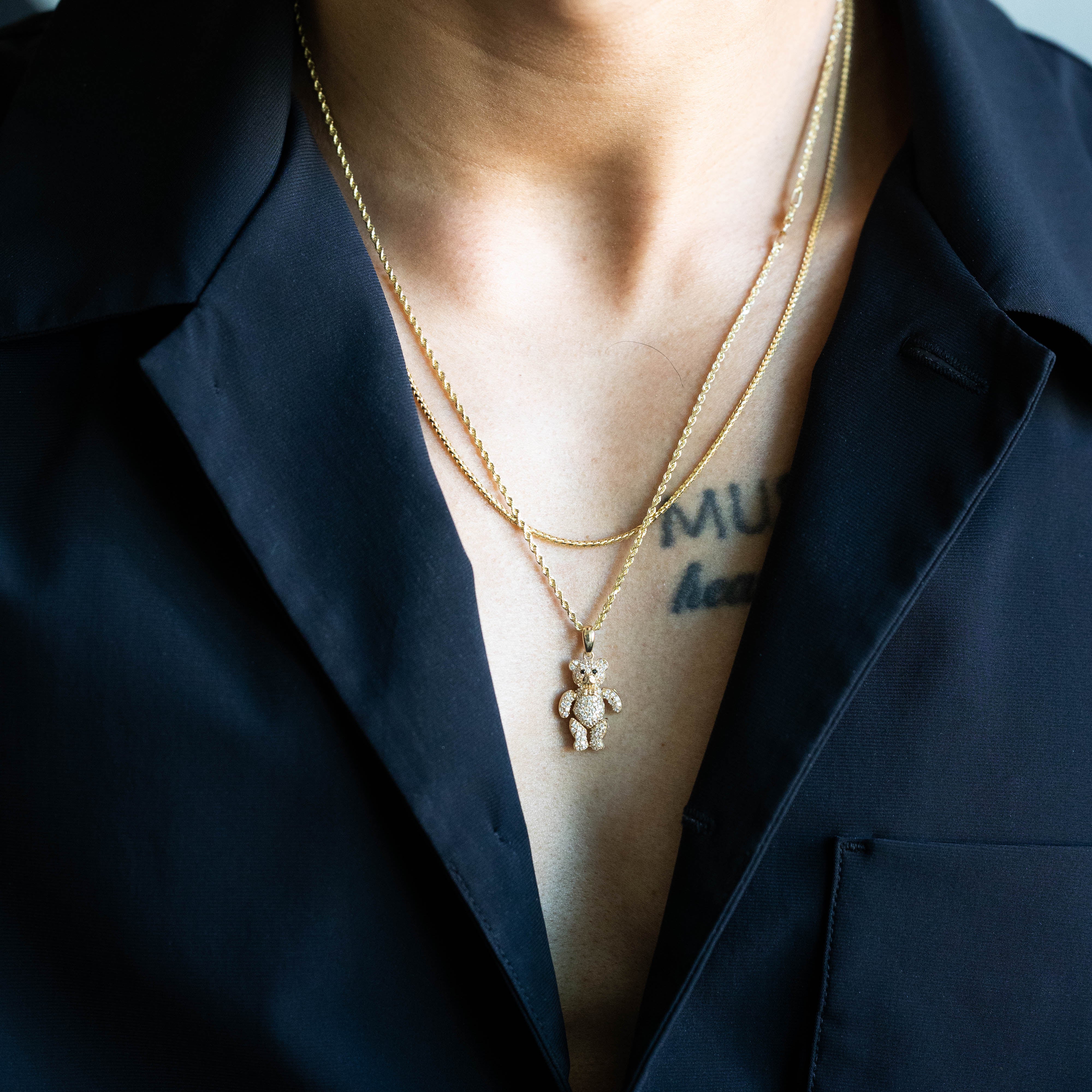 14K Gold CZ Moving Teddy Bear Pendant - Model PT2652