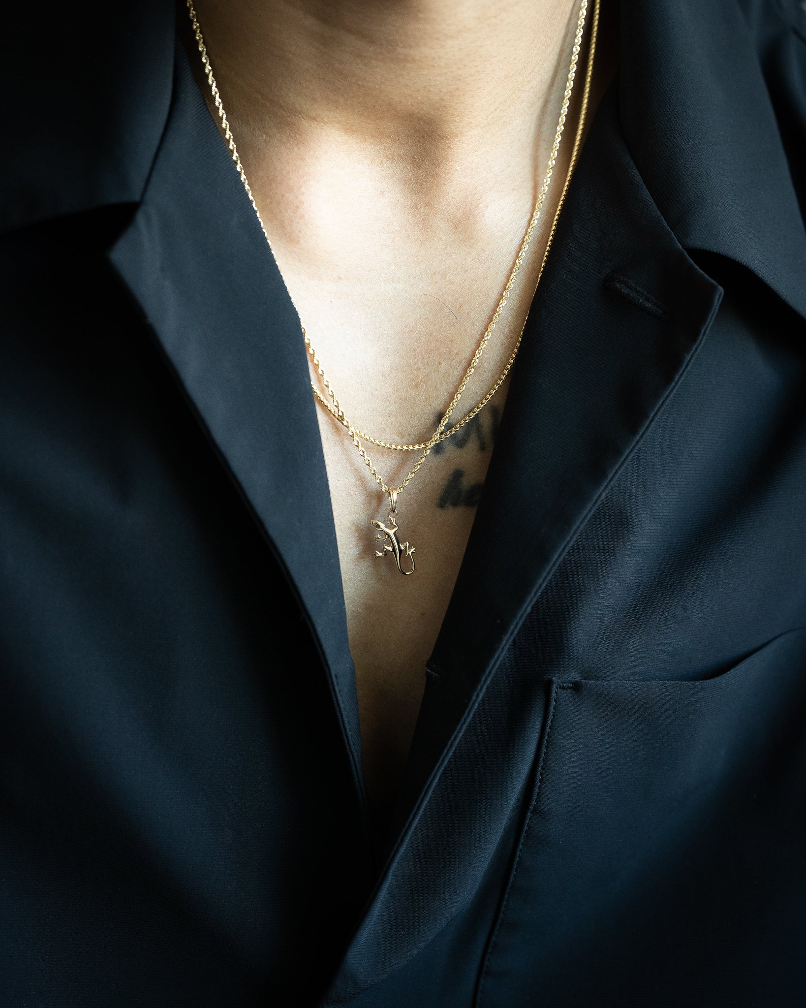 14K Gold Polished Gecko Lizard Pendant