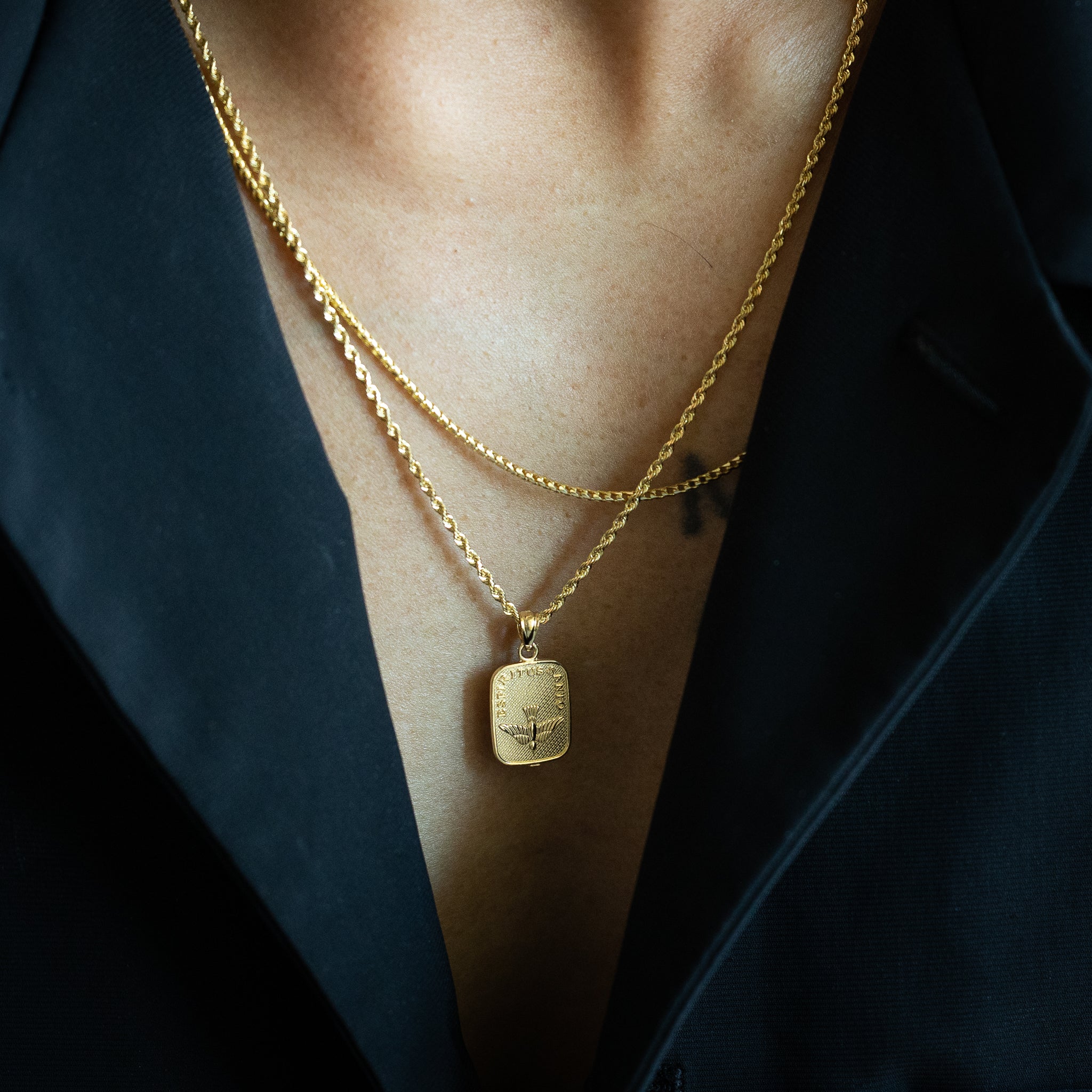 14K Gold Espiritu Santo Dove Plate Pendant - Model 0253
