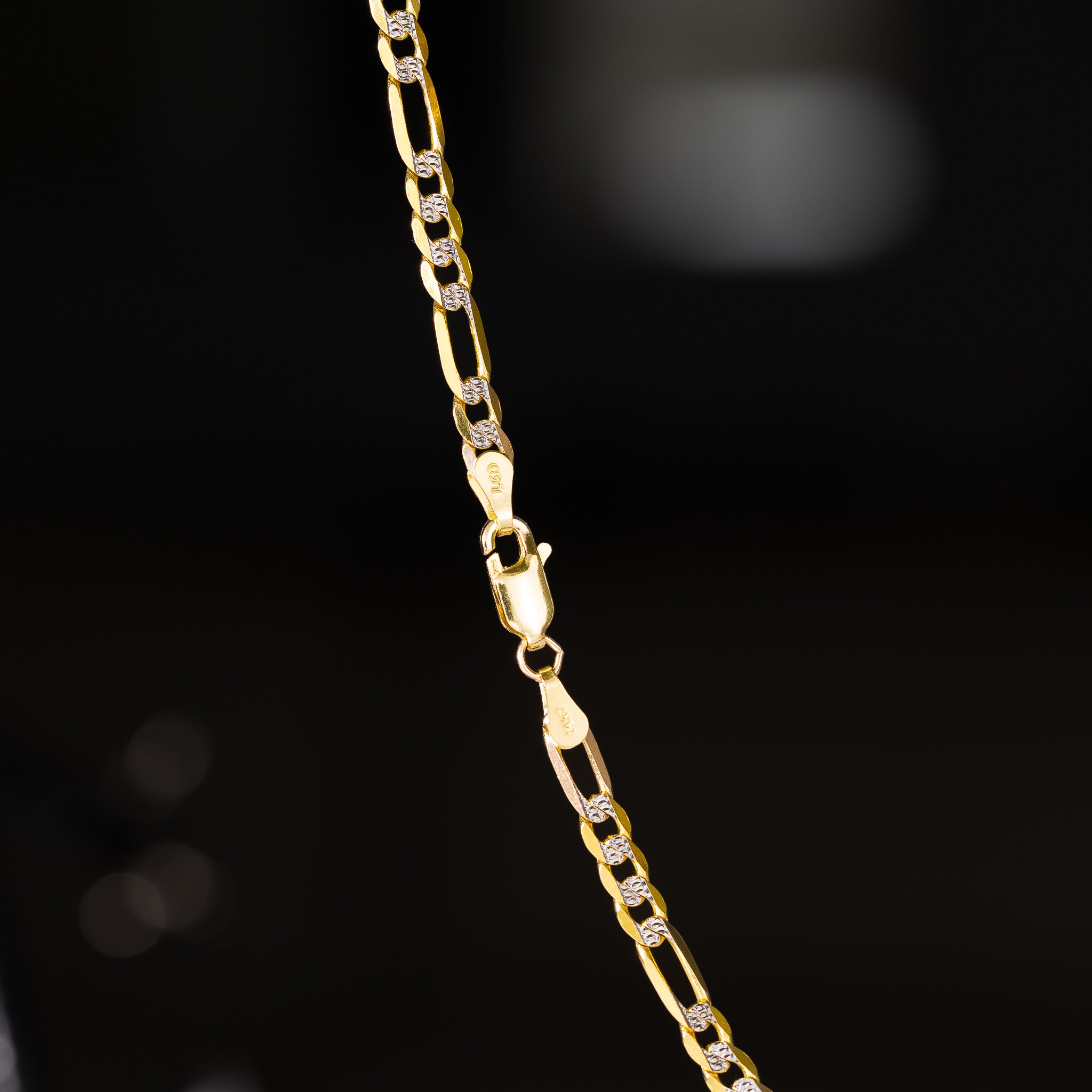 14k Gold 3.8mm Two-Tone Lightweight Figaro Chain - Model CH-0120