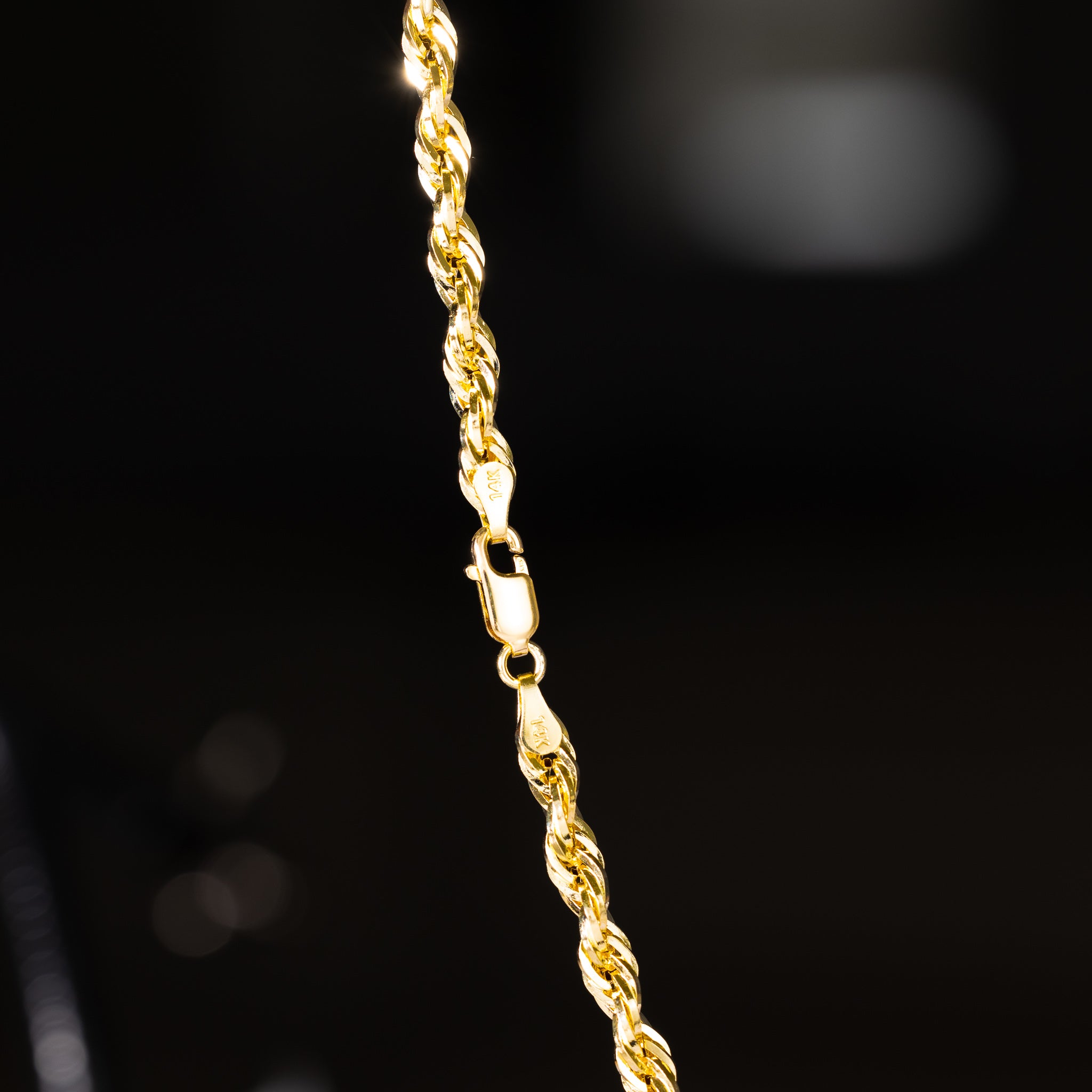 14k Gold 4mm Hollow Diamond-Cut Rope Chain - Model CH-0147