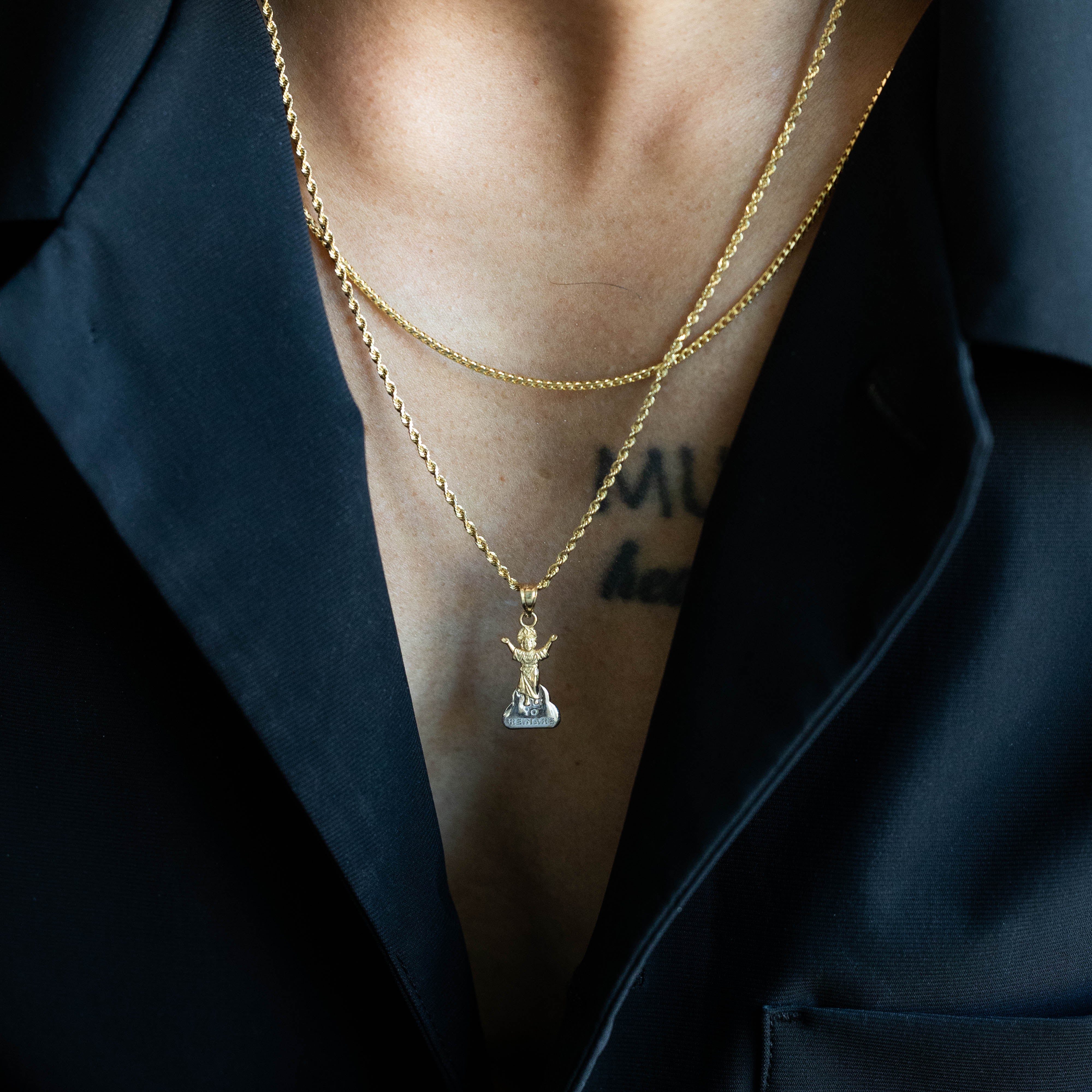 Gold Praying Jesus Religious Pendant Two-Tones - Model 90 - Charlie & Co. Jewelry