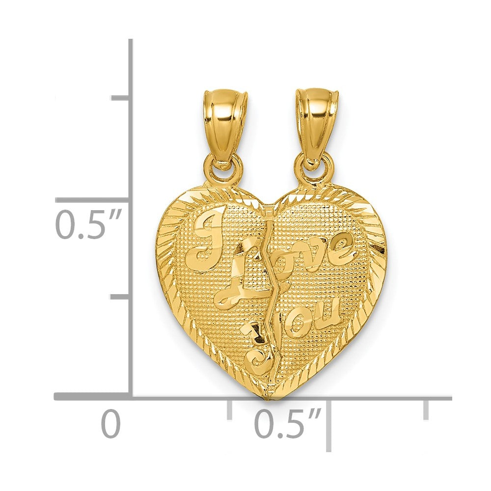 Charlie & Co Jewelry | 14k Polished Diamond-cut I Love You 2-piece Break Apart Heart Pendant - Model K10007