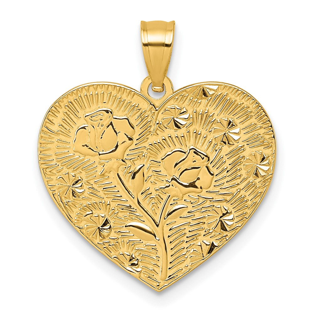 Charlie & Co Jewelry | 14k Polished And Textured Roses -A Mother's Love Is The Greatest Gift Of All- Heart Pendant - Model K10010