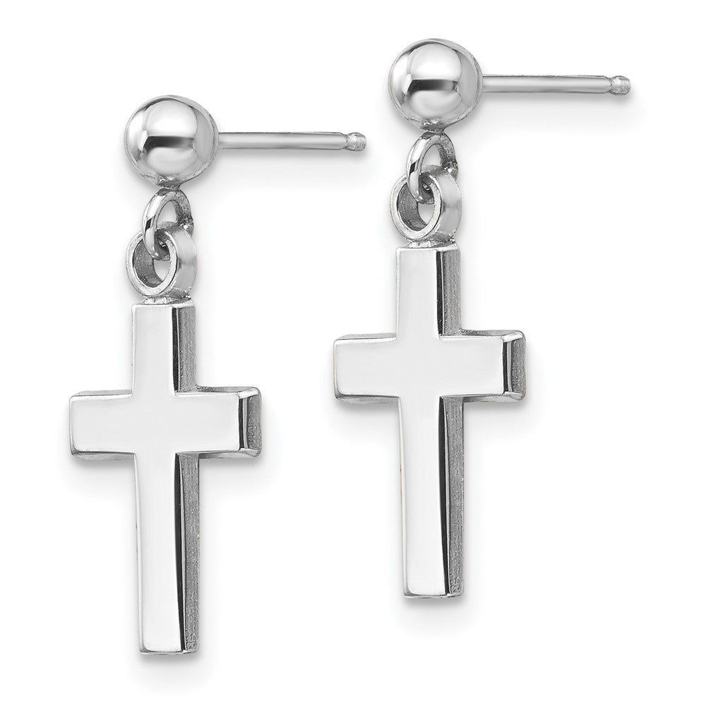 White Gold Polished Dangle Cross Earrings Model-K1418 - Charlie & Co. Jewelry