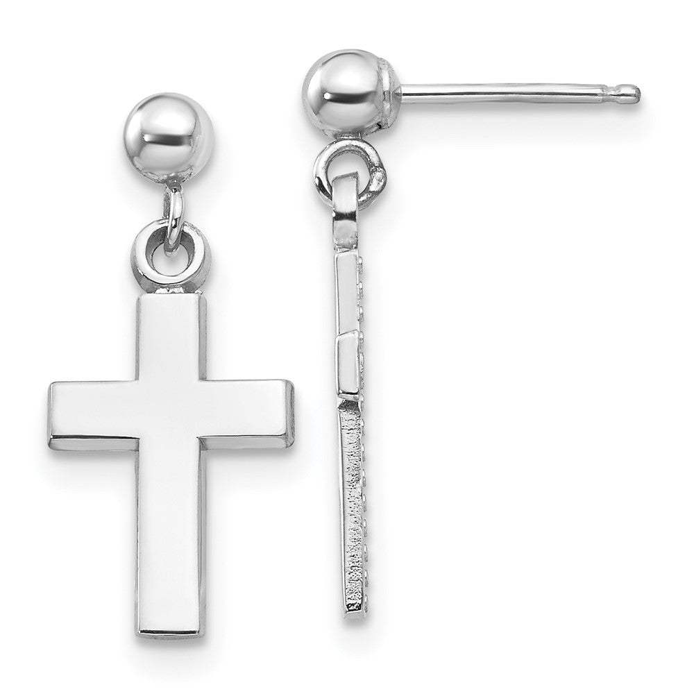 White Gold Polished Dangle Cross Earrings Model-K1418 - Charlie & Co. Jewelry