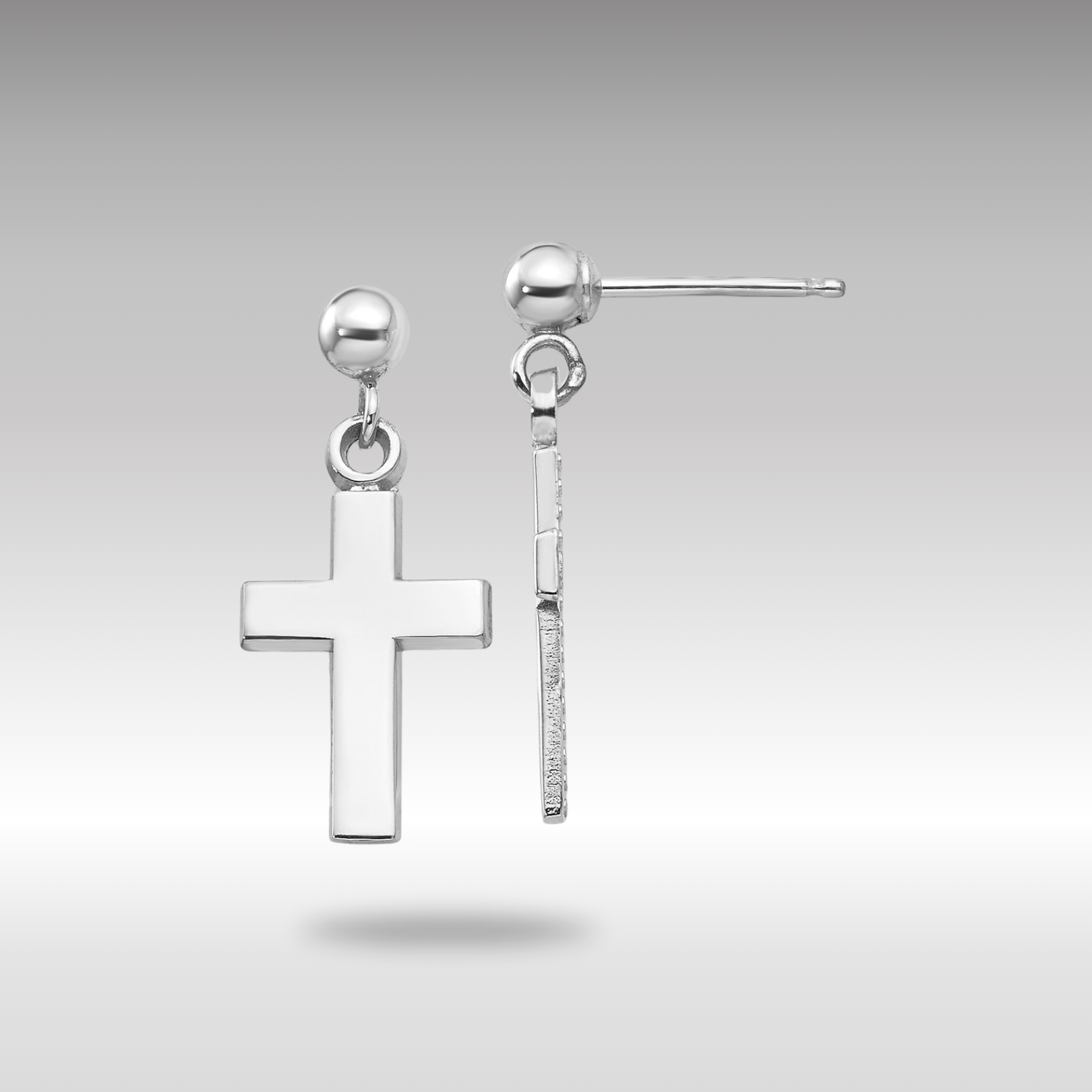 White Gold Polished Dangle Cross Earrings Model-K1418 - Charlie & Co. Jewelry