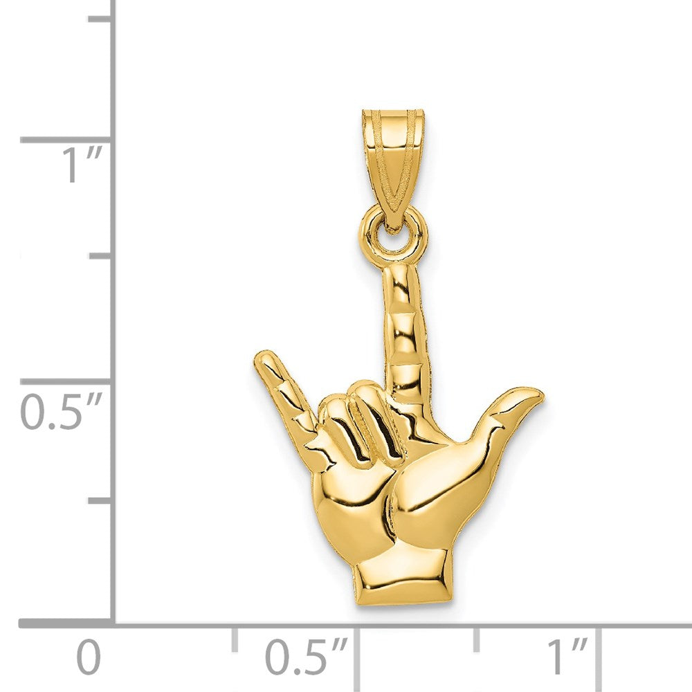 14K Gold Polished 'I Love You' Hand Gesture Pendant - Charlie & Co. Jewelry