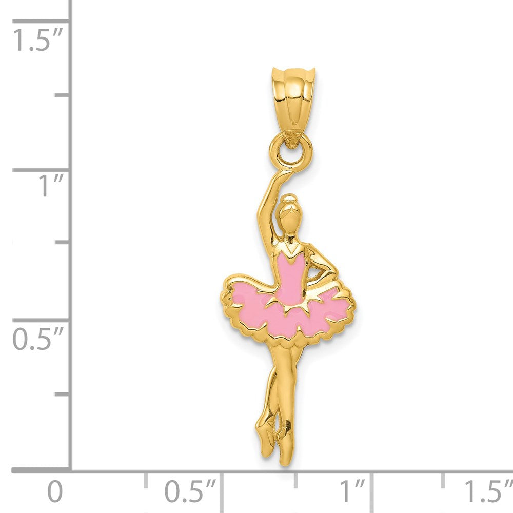 14K Gold Pink Enameled Ballerina Pendant Necklace - Charlie & Co. Jewelry