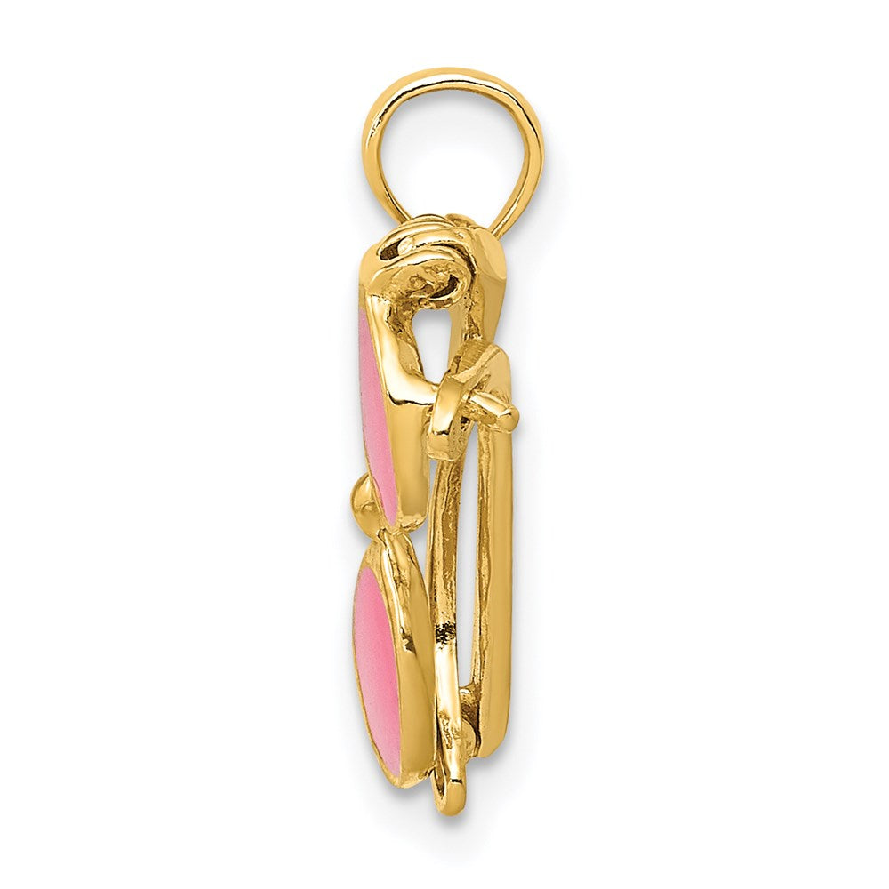 14k Gold 3D Pink Enameled Moveable Sunglasses Pendant - Charlie & Co. Jewelry